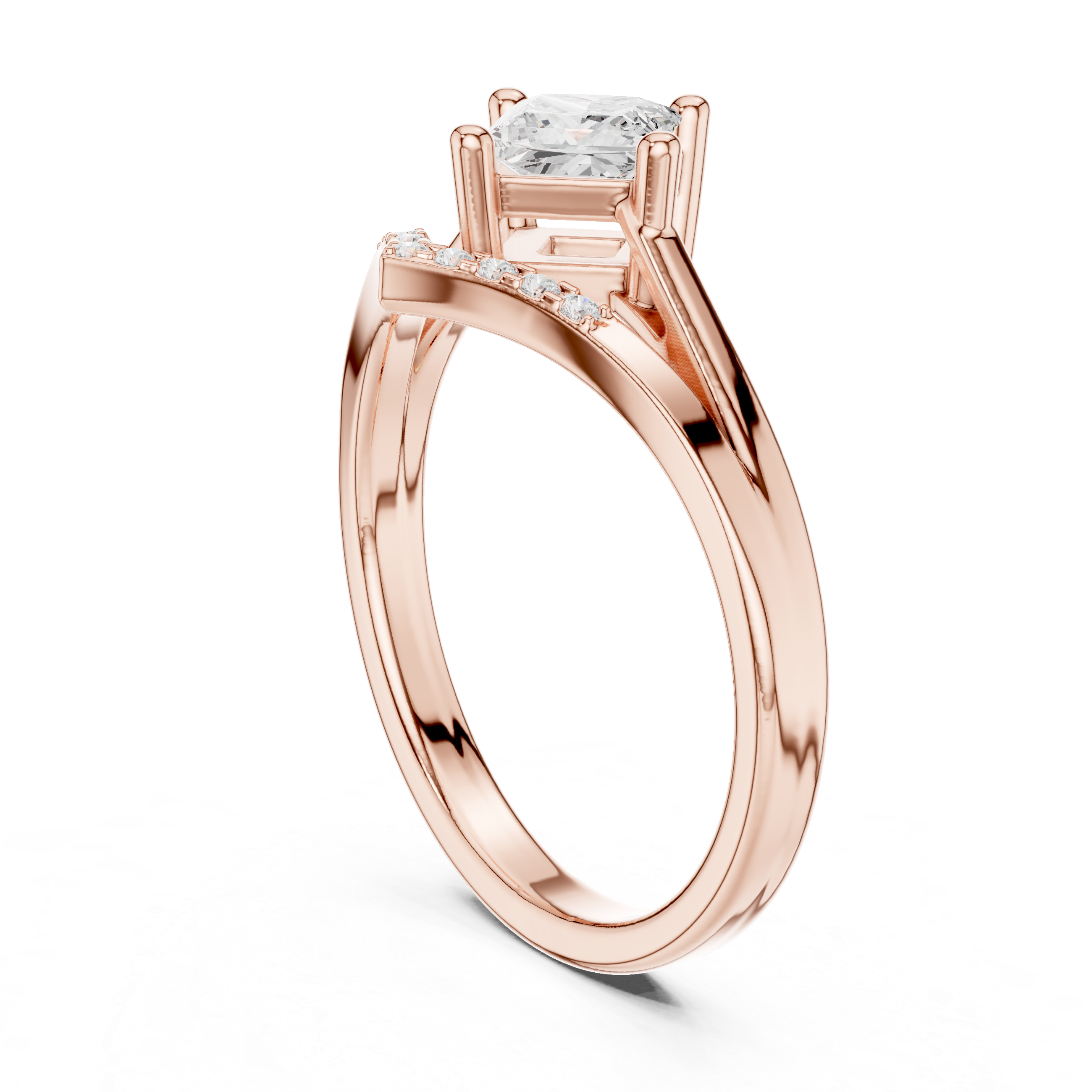 Princess Cut Diamond Ring With Chevron Split Band