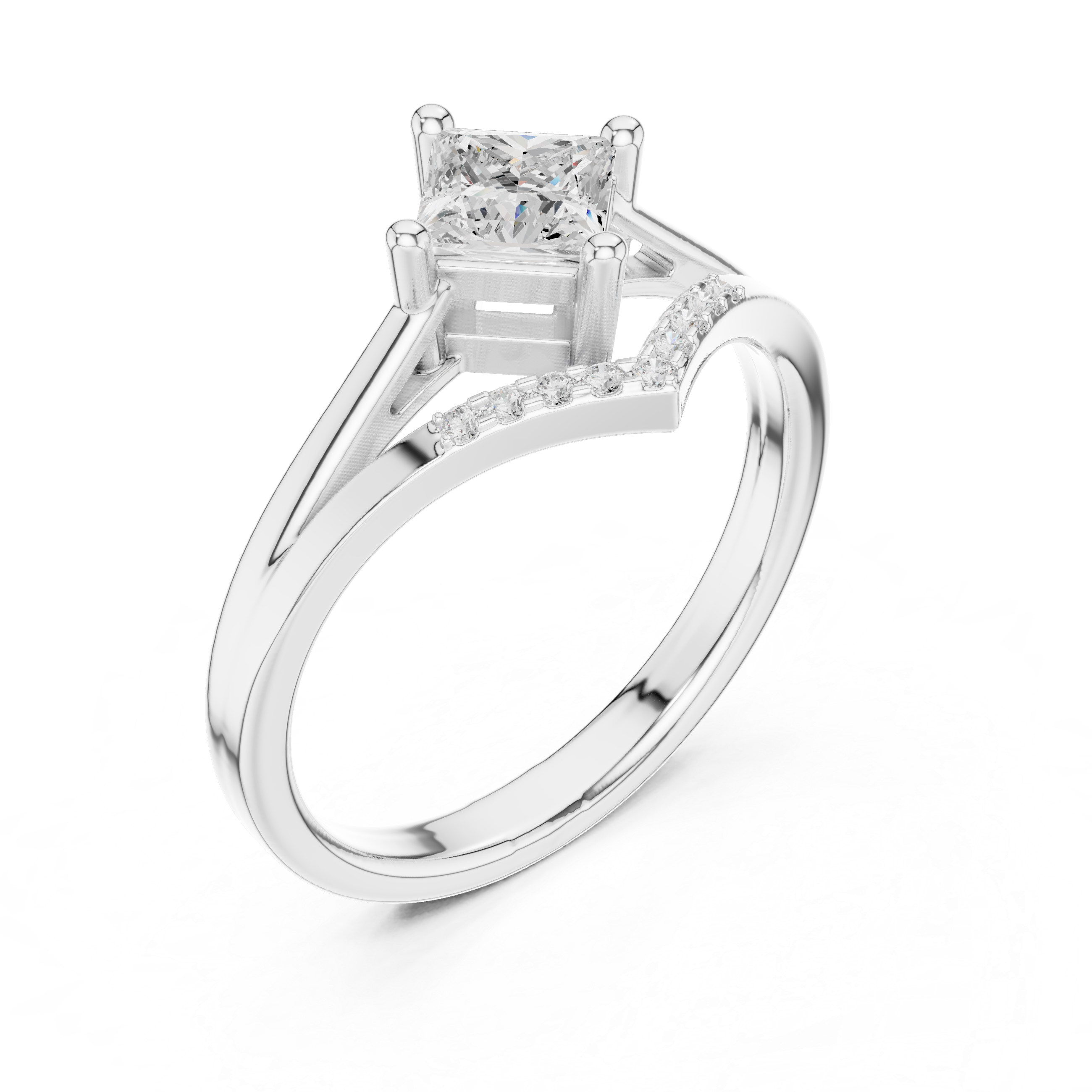Princess Cut Diamond Ring With Chevron Split Band