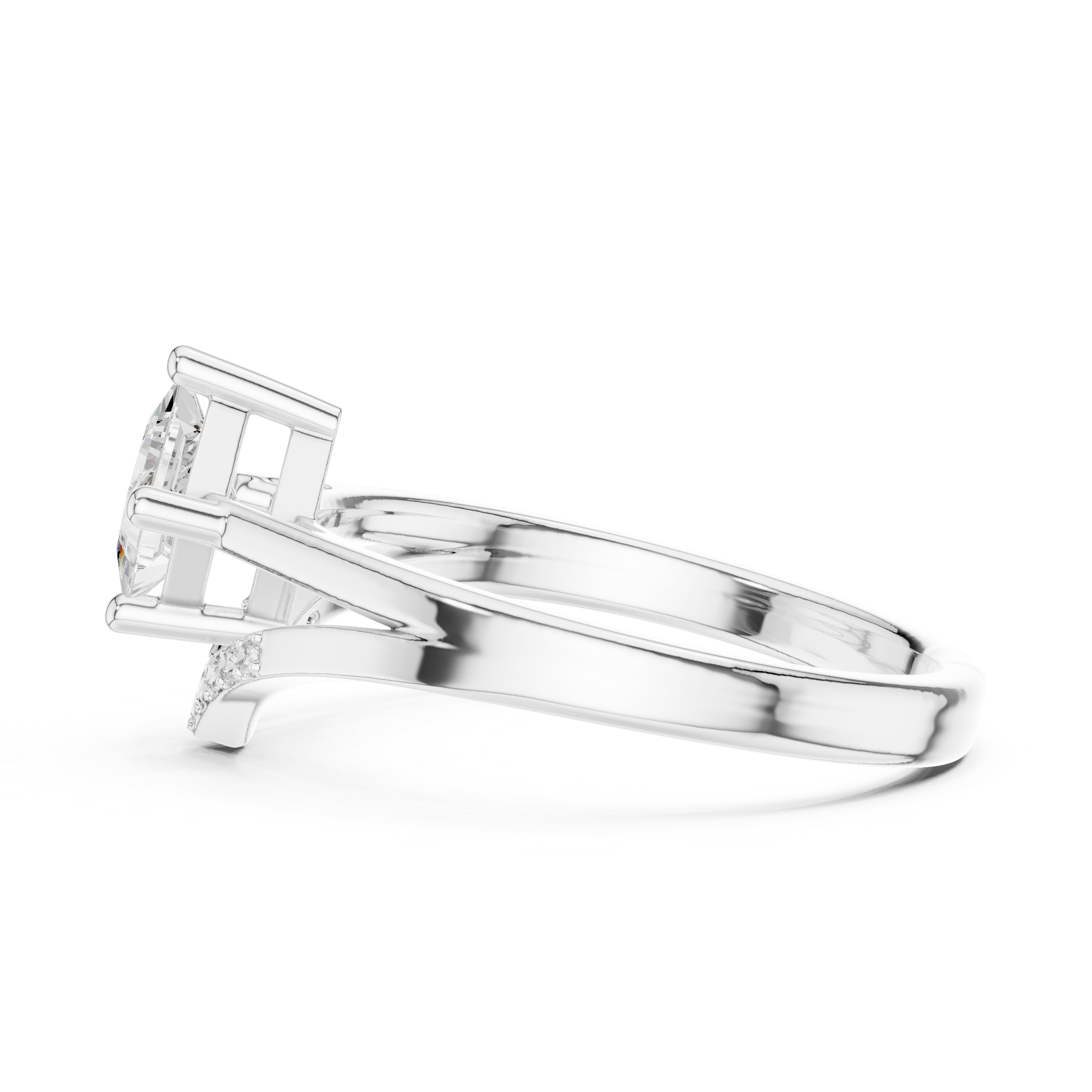 Princess Cut Diamond Ring With Chevron Split Band