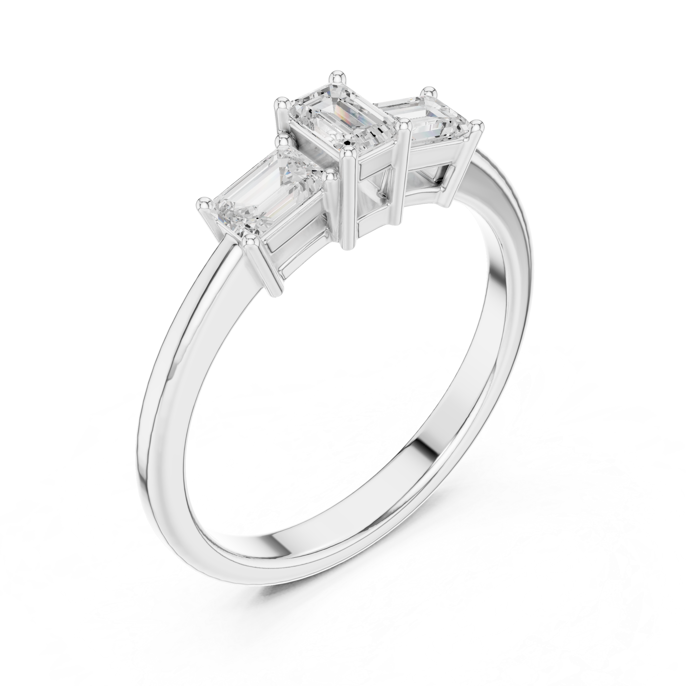 Emerald Cut Trinity Diamond Ring with Tapered Basket Setting