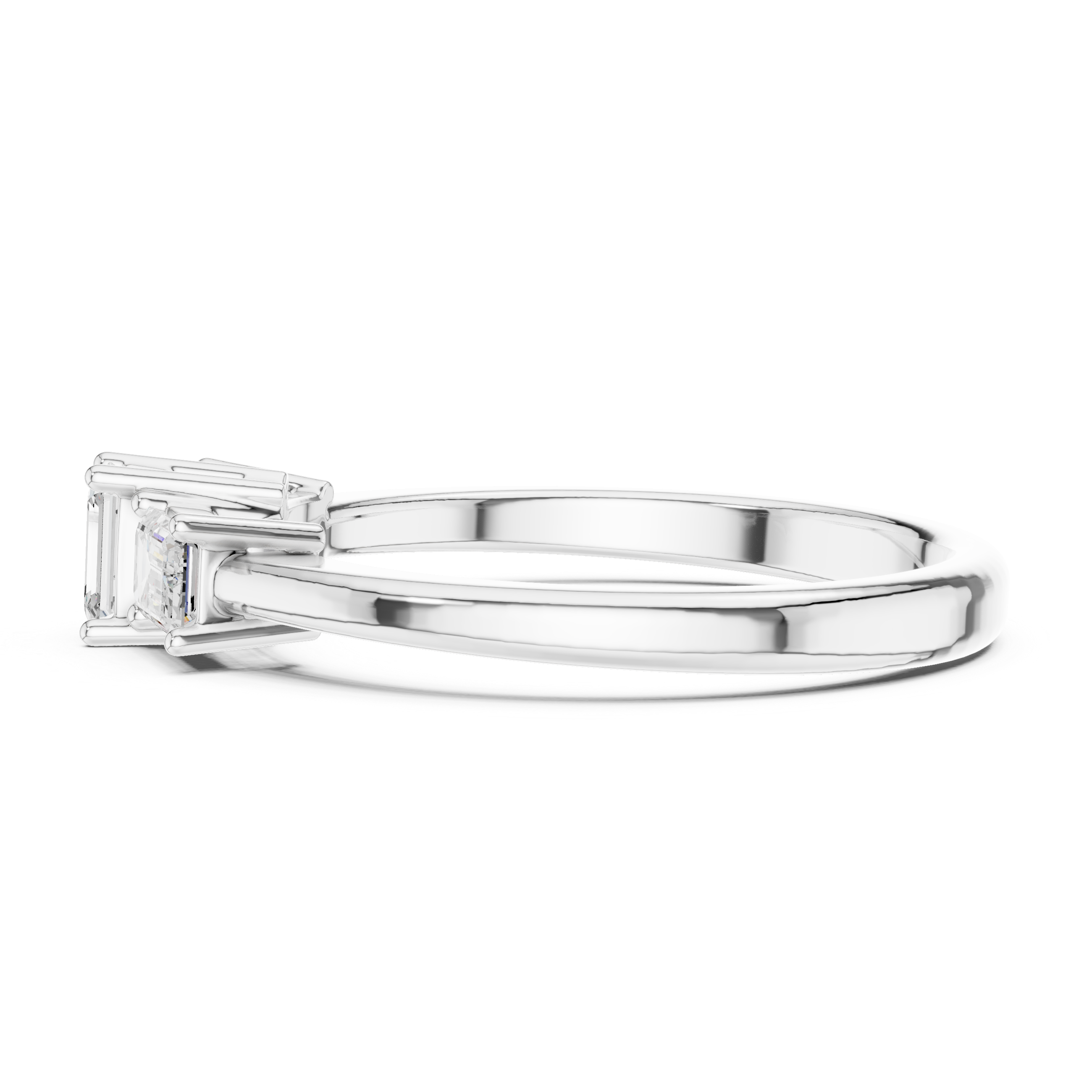 Emerald Cut Trinity Diamond Ring with Tapered Basket Setting