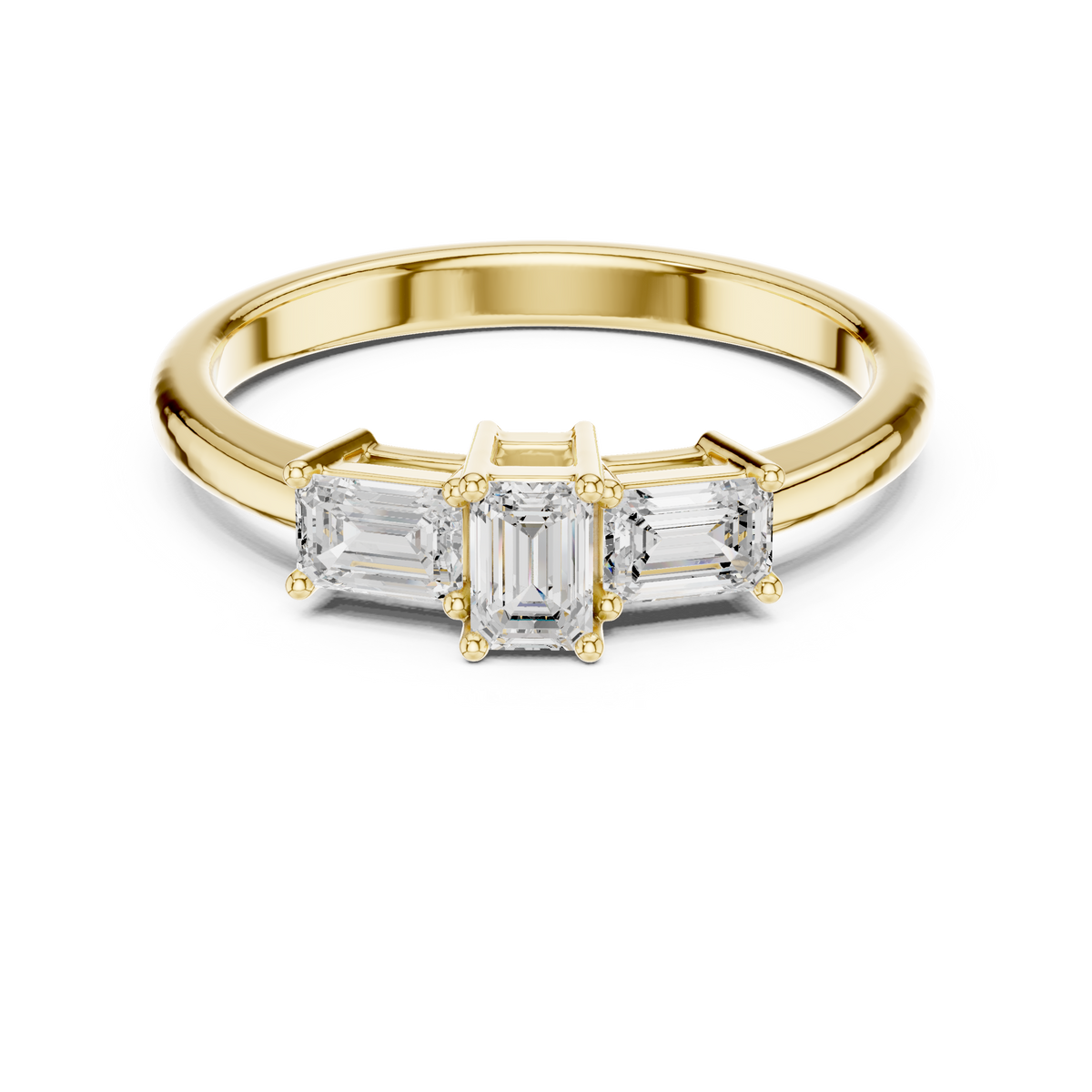 Emerald Cut Trinity Diamond Ring with Tapered Basket Setting