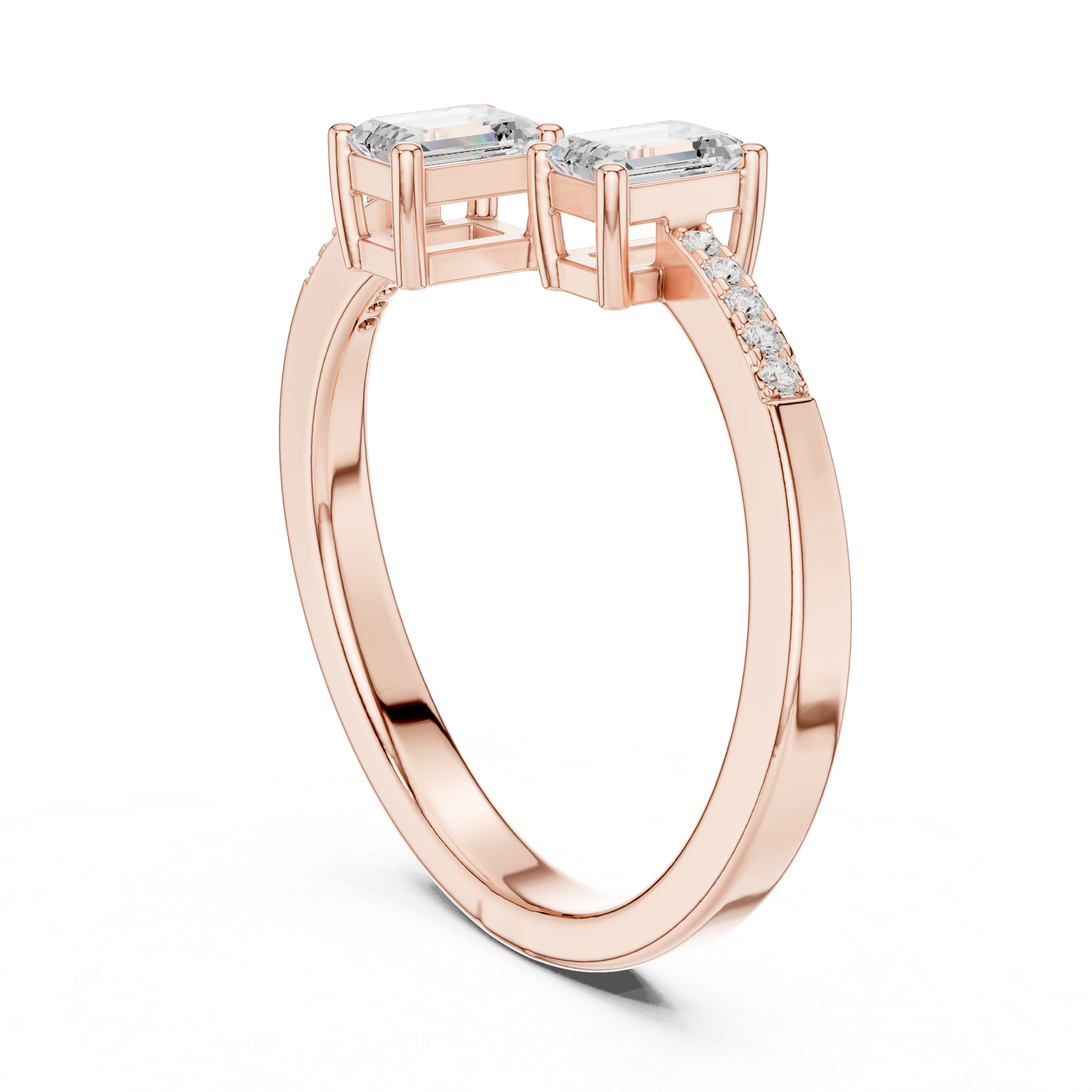 Twin Emerald Cut Diamond Toi et Moi Bypass Ring