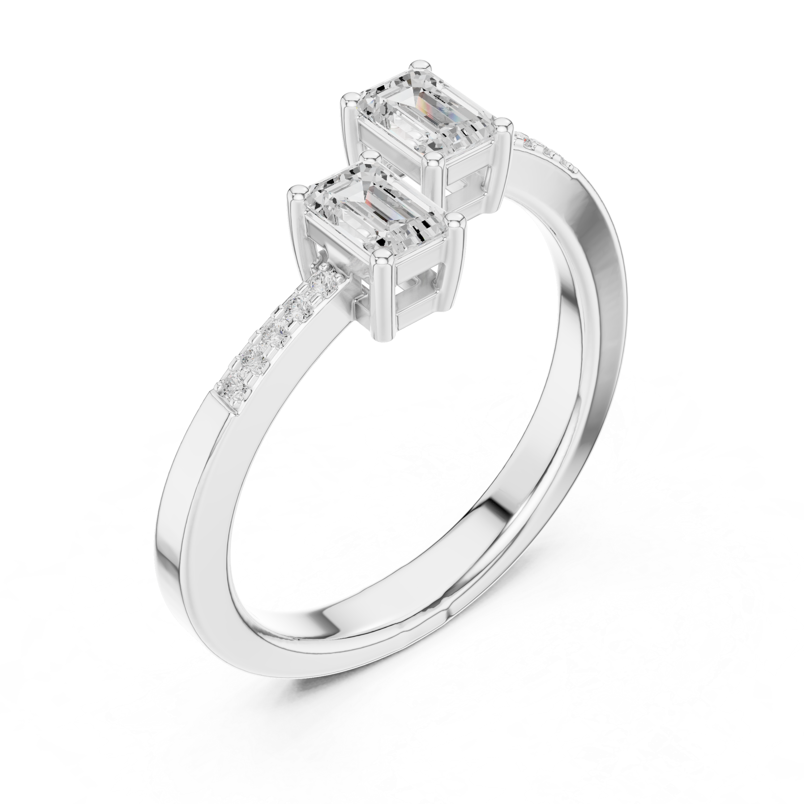 Twin Emerald Cut Diamond Toi et Moi Bypass Ring