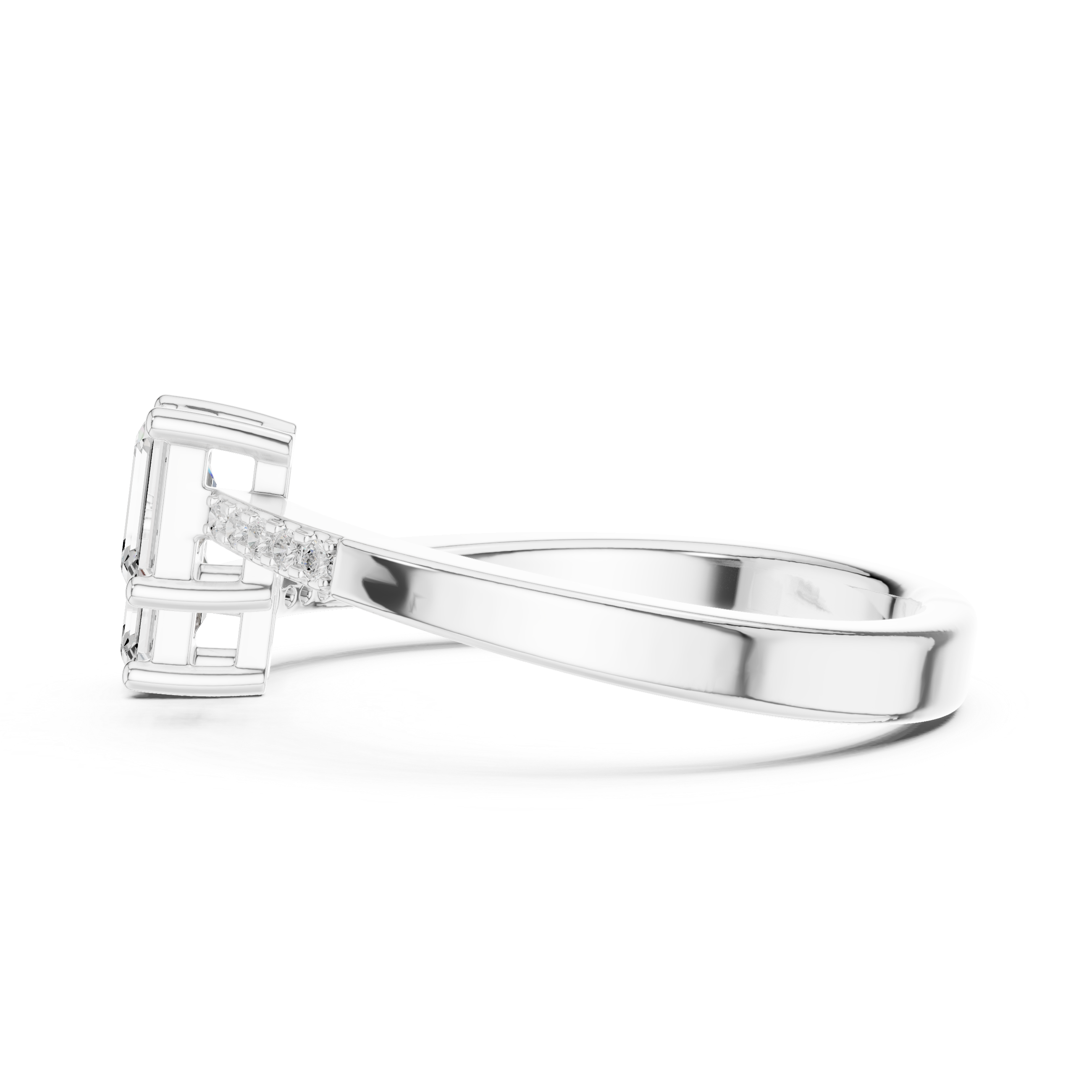 Twin Emerald Cut Diamond Toi et Moi Bypass Ring