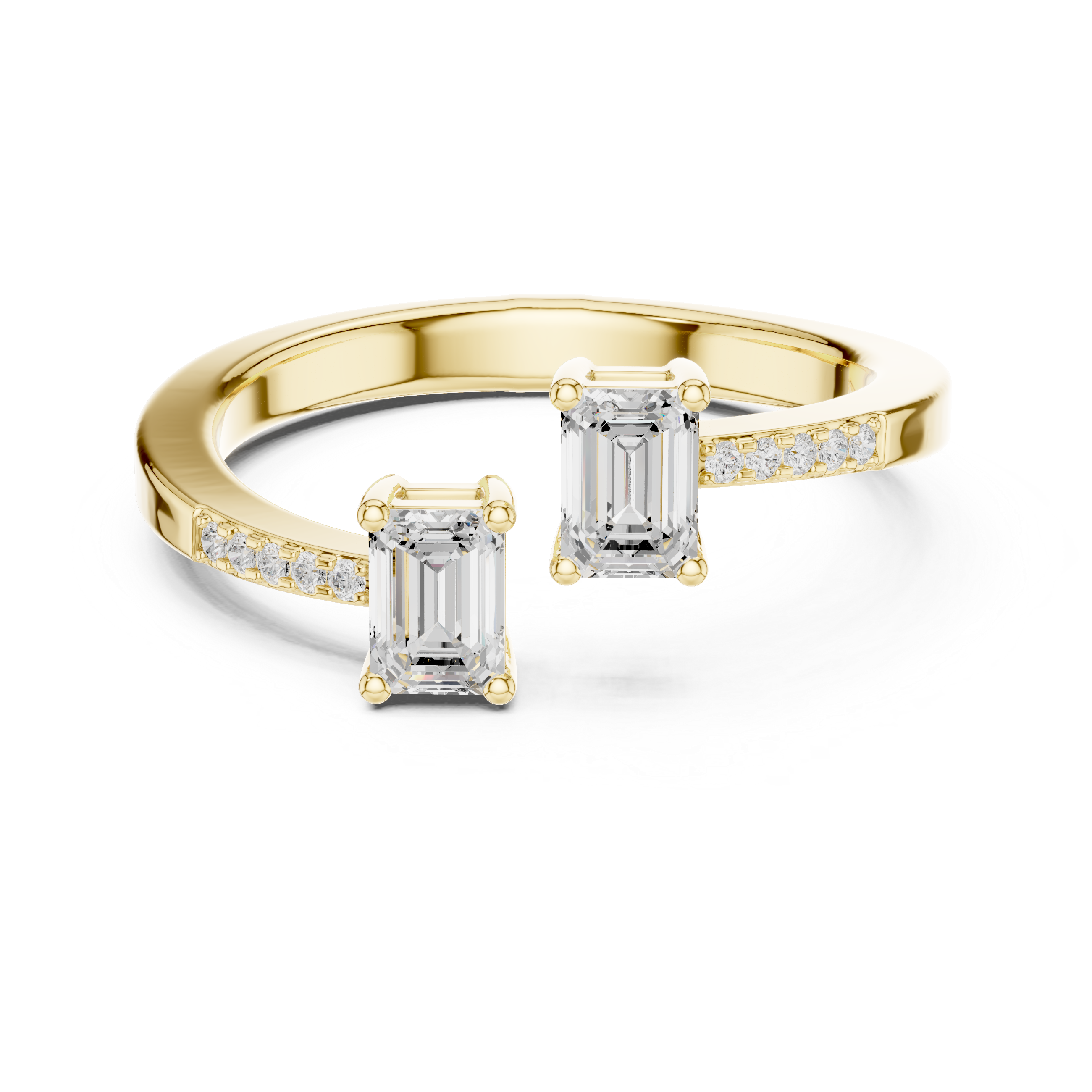 Twin Emerald Cut Diamond Toi et Moi Bypass Ring