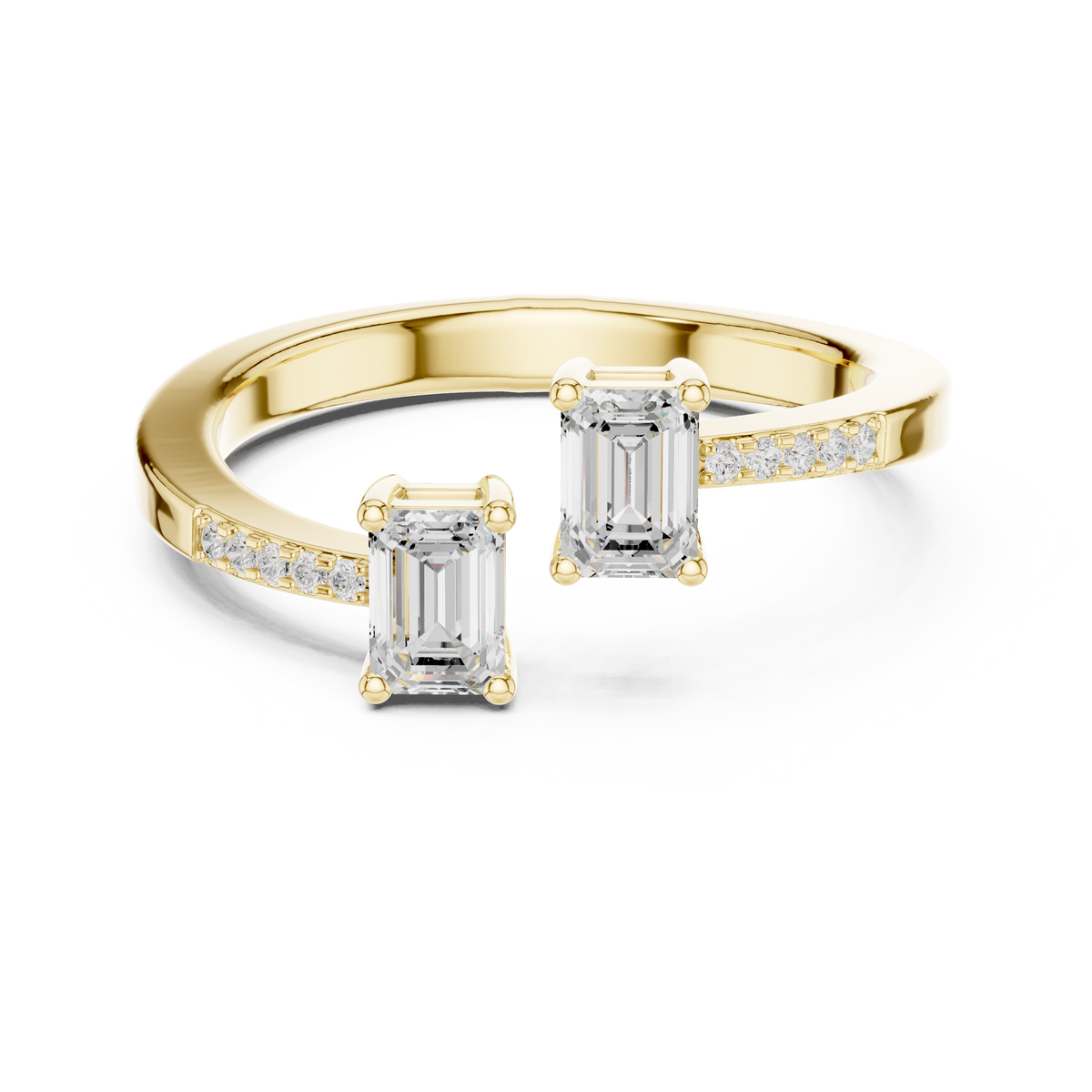 Twin Emerald Cut Diamond Toi et Moi Bypass Ring