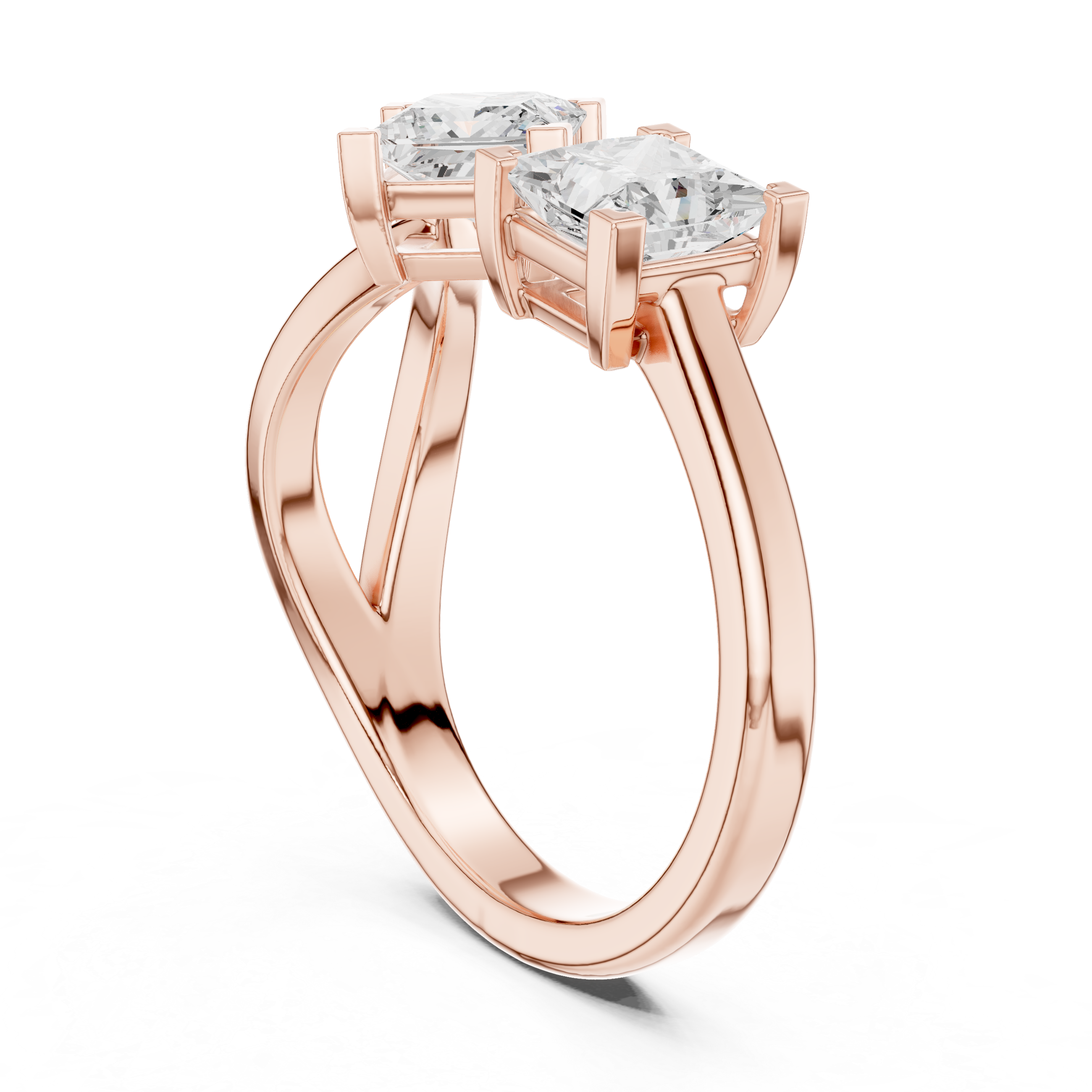 Duo Princess Cut Lab Grown Diamond Two Stone Weeding Ring