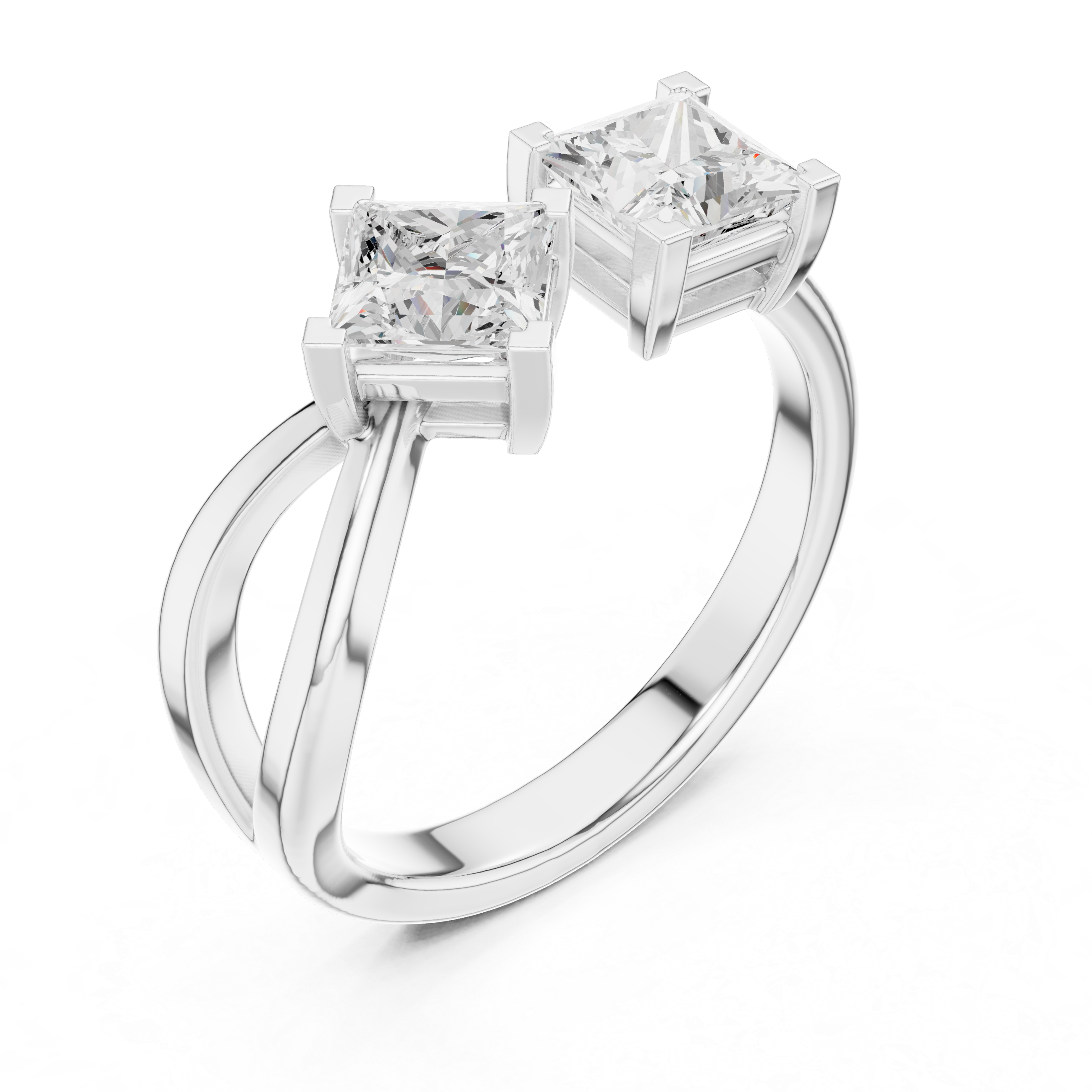 Duo Princess Cut Lab Grown Diamond Two Stone Weeding Ring