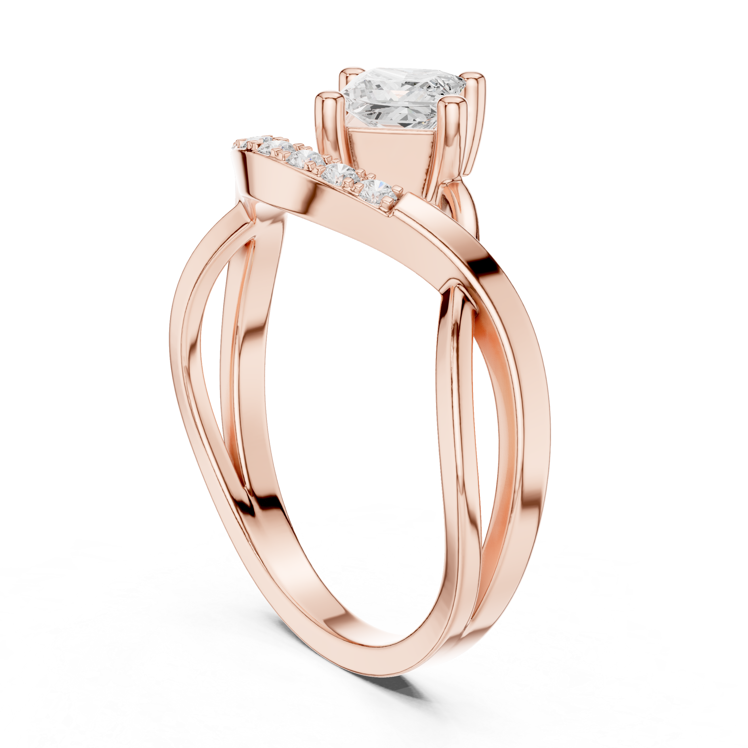 Princess Cut Diamond V Shape Crisscross Ring