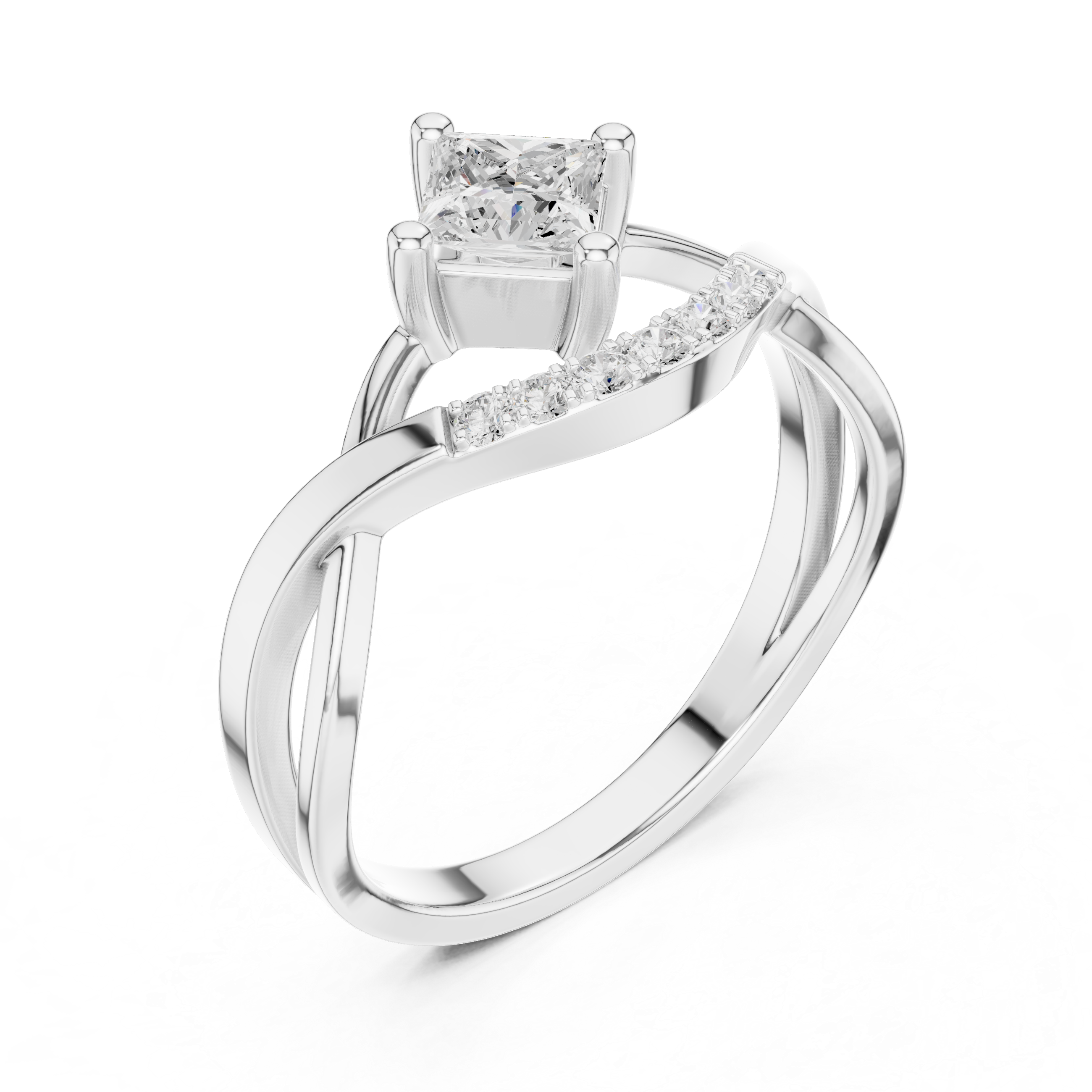 Princess Cut Diamond V Shape Crisscross Ring