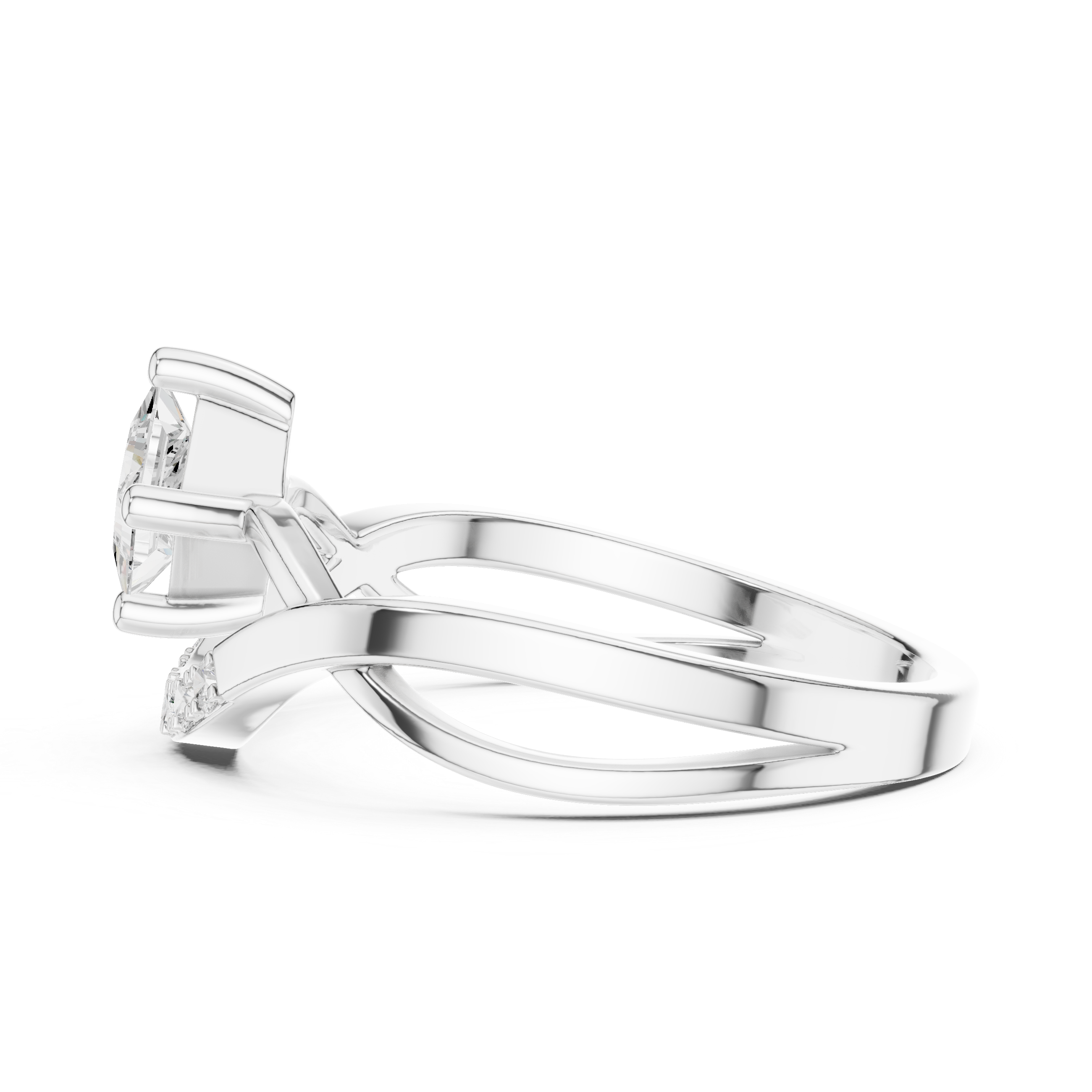 Princess Cut Diamond V Shape Crisscross Ring