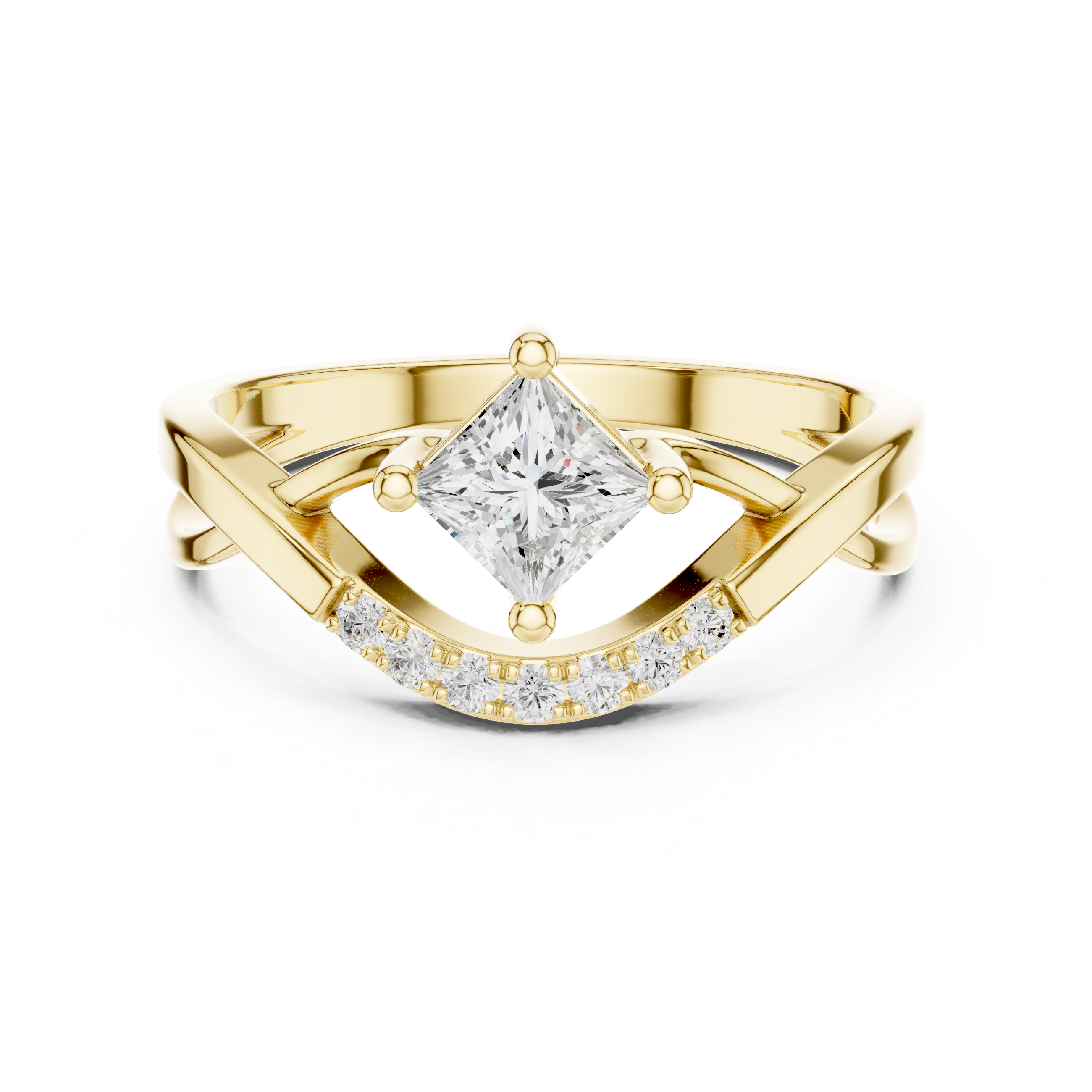 Princess Cut Diamond V Shape Crisscross Ring