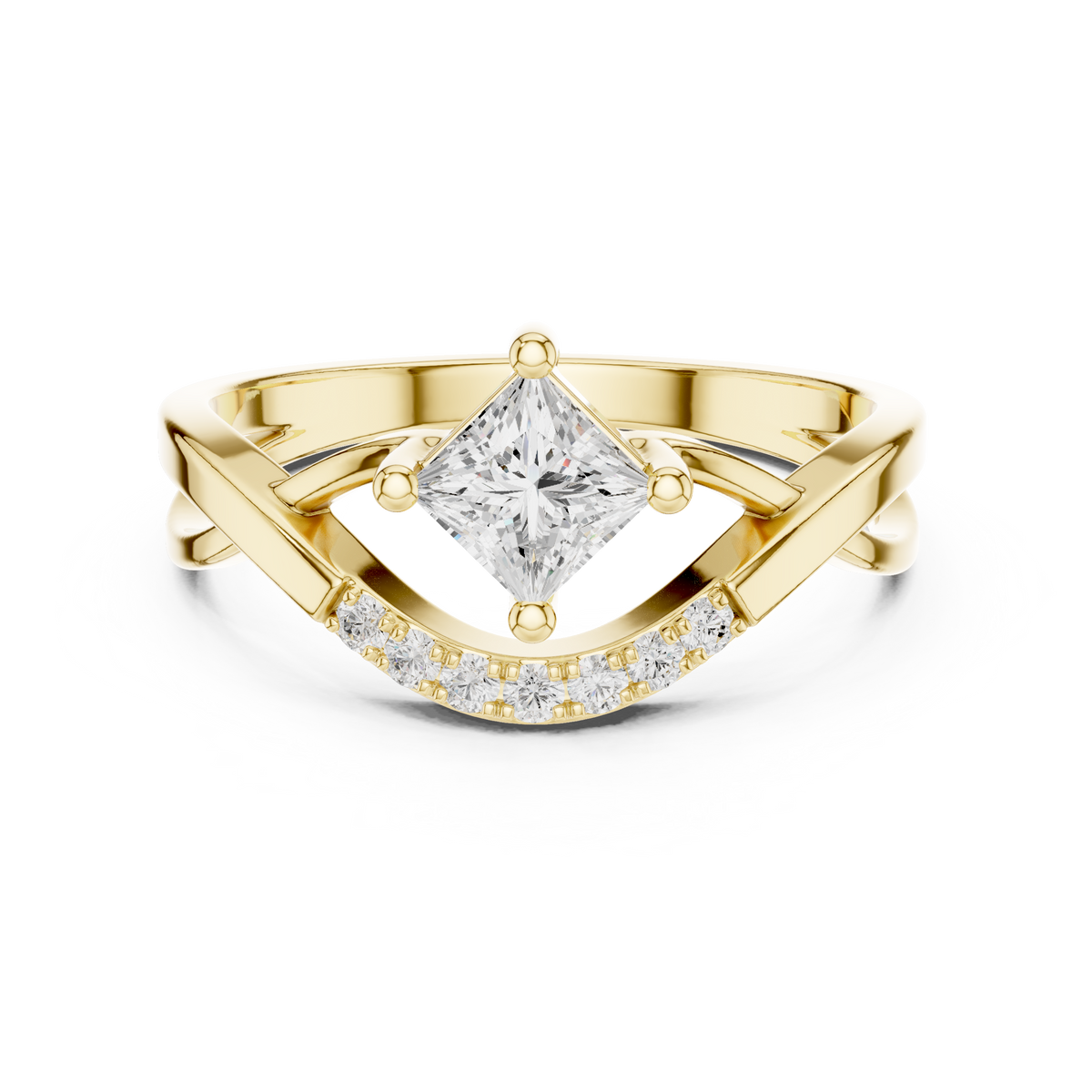 Princess Cut Diamond V Shape Crisscross Ring