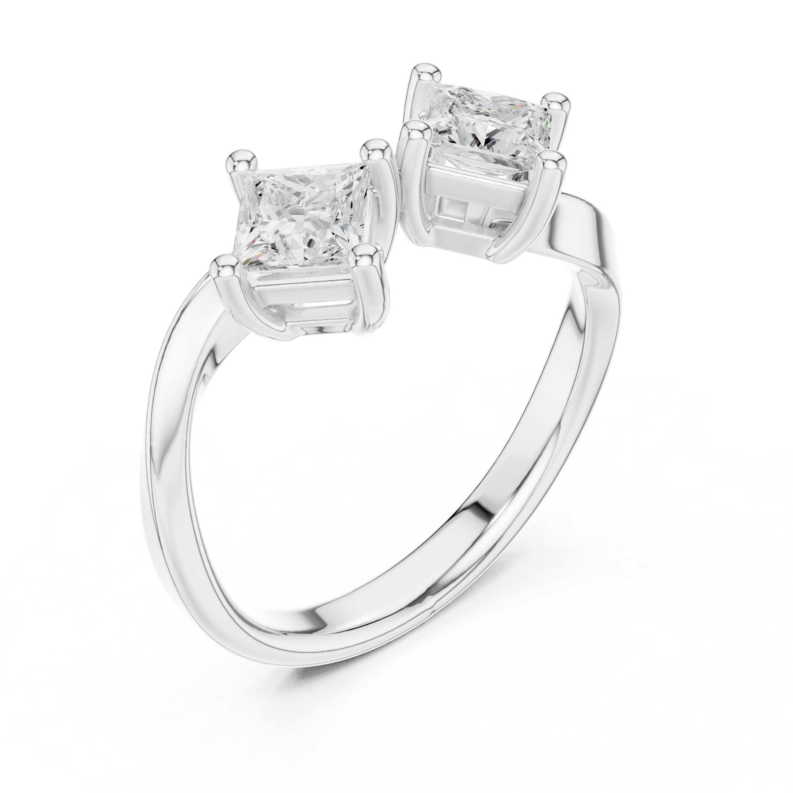 Two Stone Princess Cut Diamond Bypass Ring