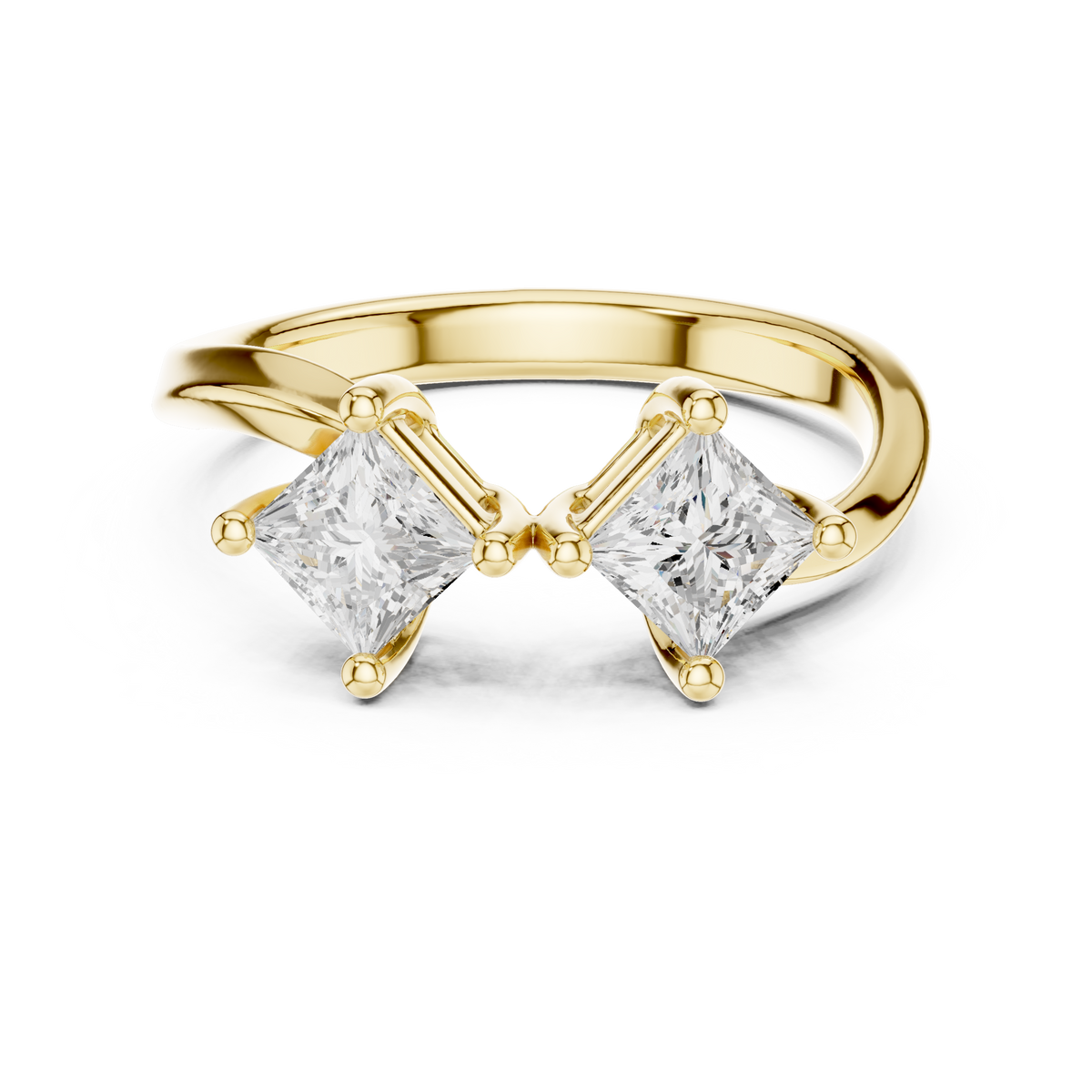 Two Stone Princess Cut Diamond Bypass Ring