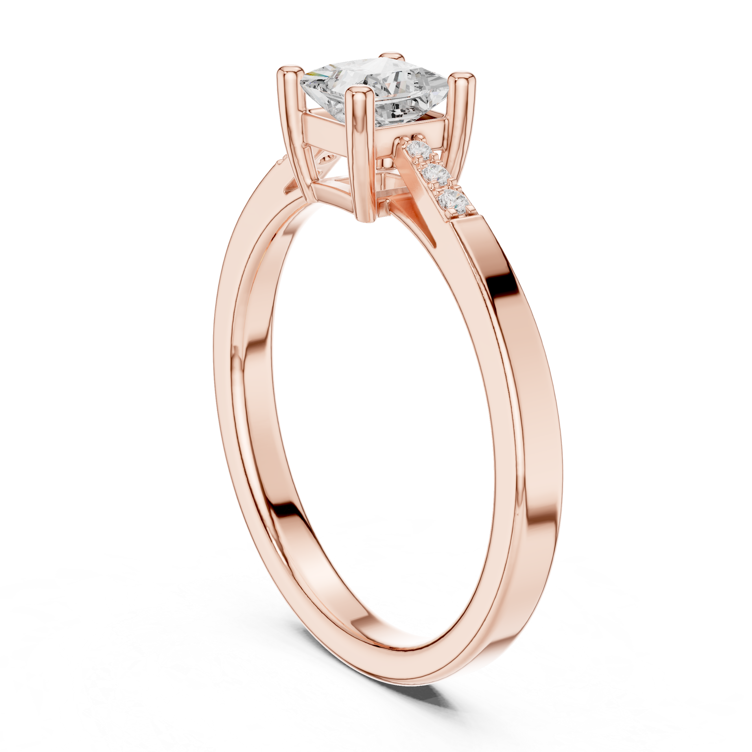 Princess Cut 4 Prong Anniversary Ring with Tapered Pave Band
