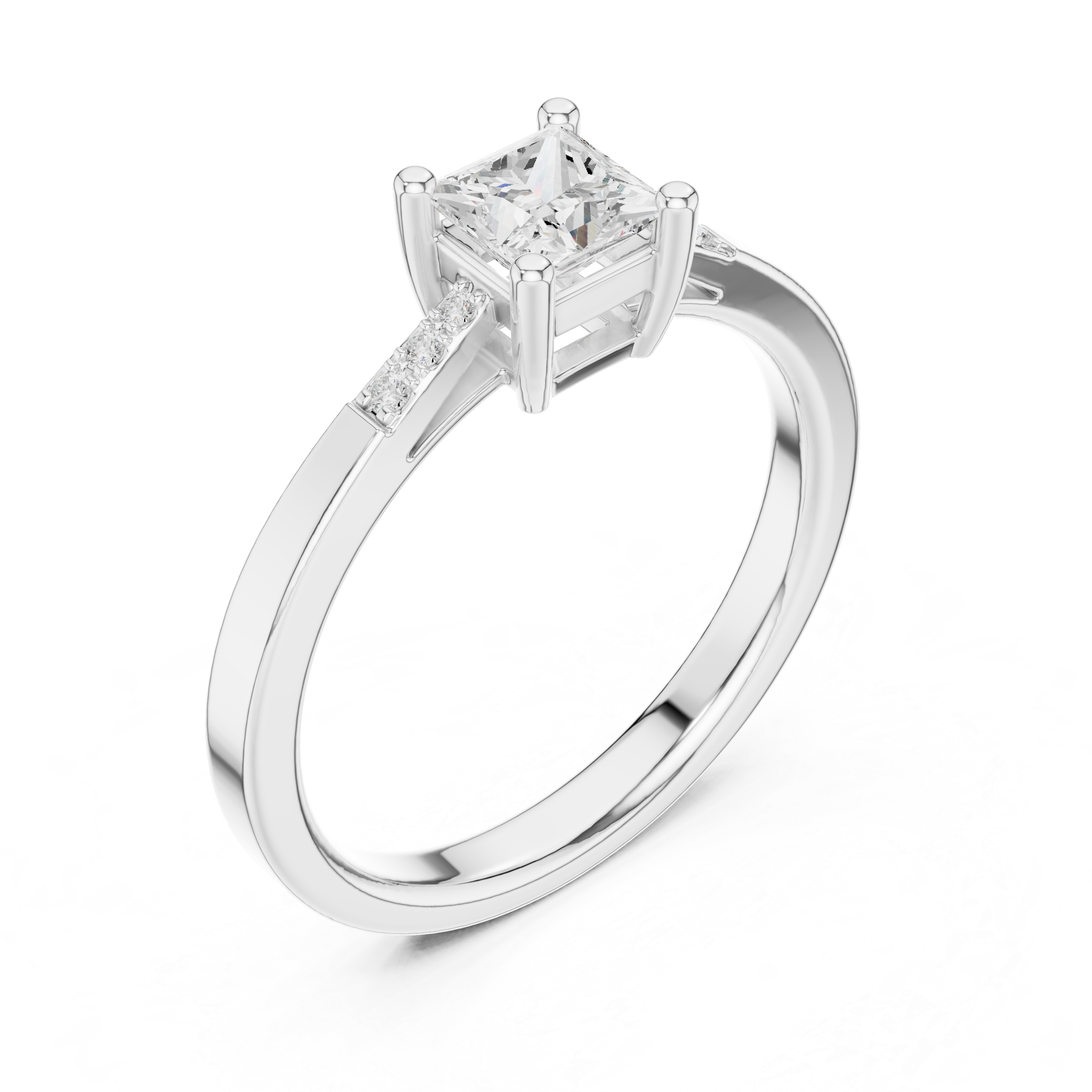 Princess Cut 4 Prong Anniversary Ring with Tapered Pave Band