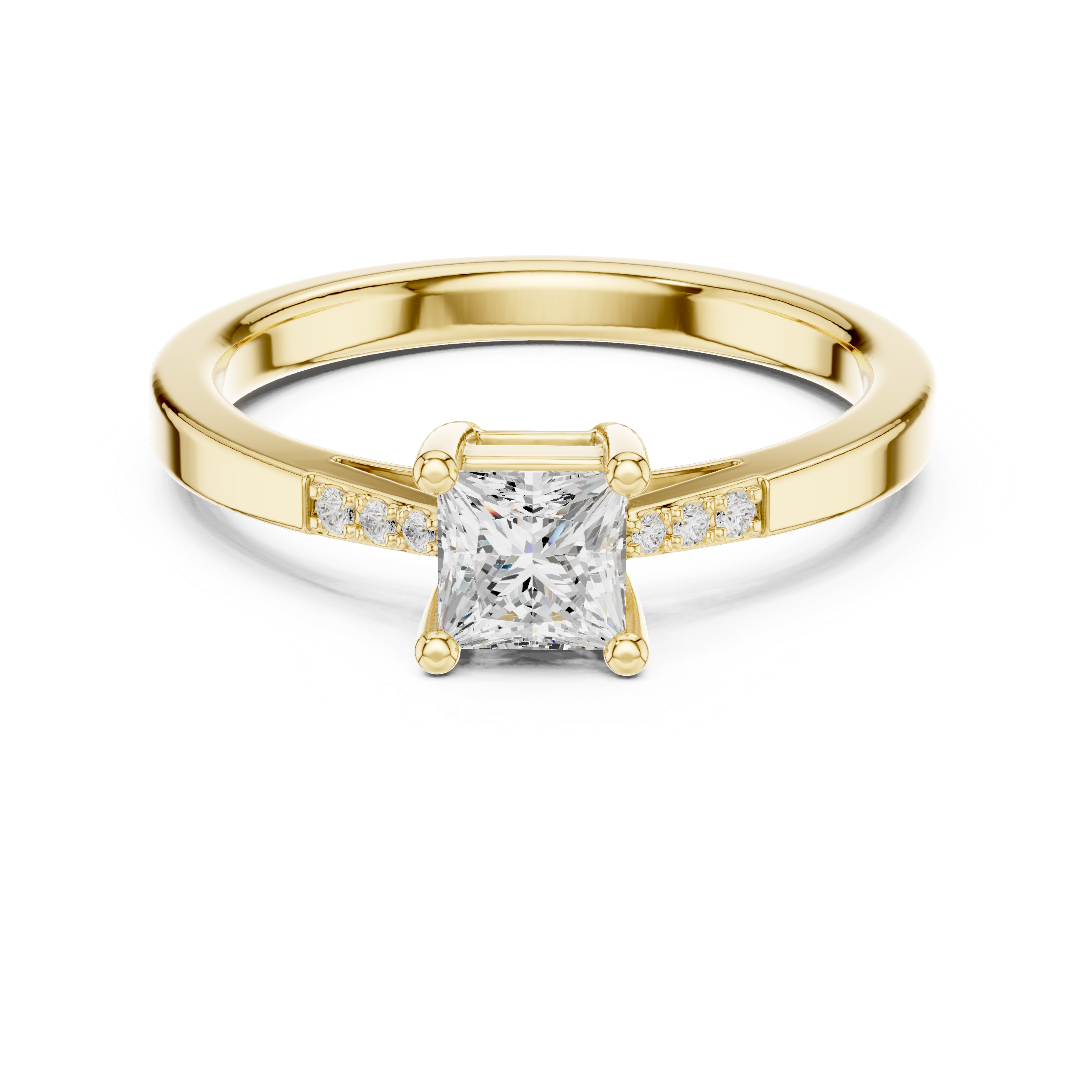 Princess Cut 4 Prong Anniversary Ring with Tapered Pave Band