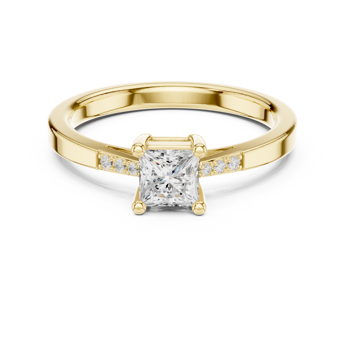 Princess Cut 4 Prong Anniversary Ring with Tapered Pave Band