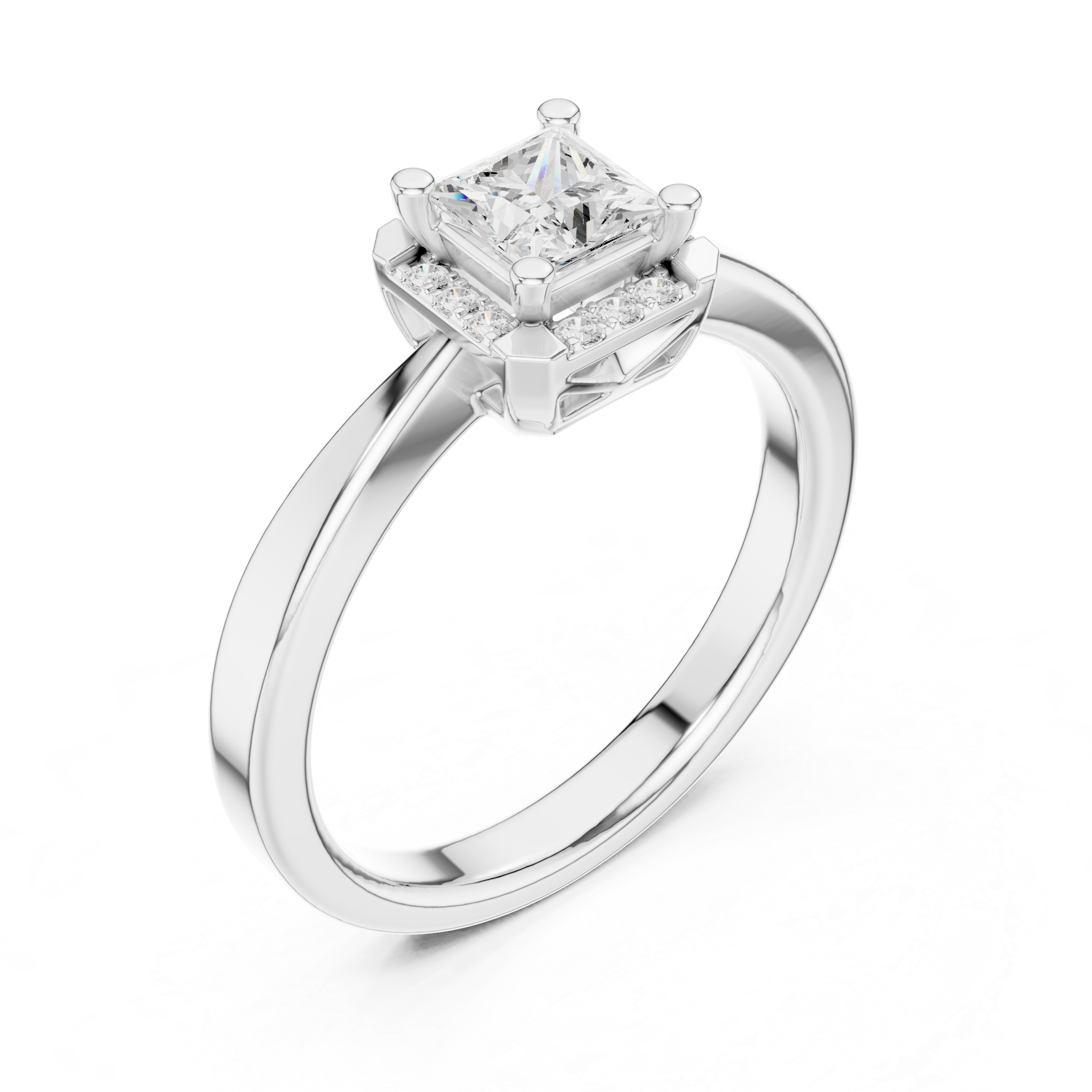 Halo Princess Solitaire Diamond Engagement Ring
