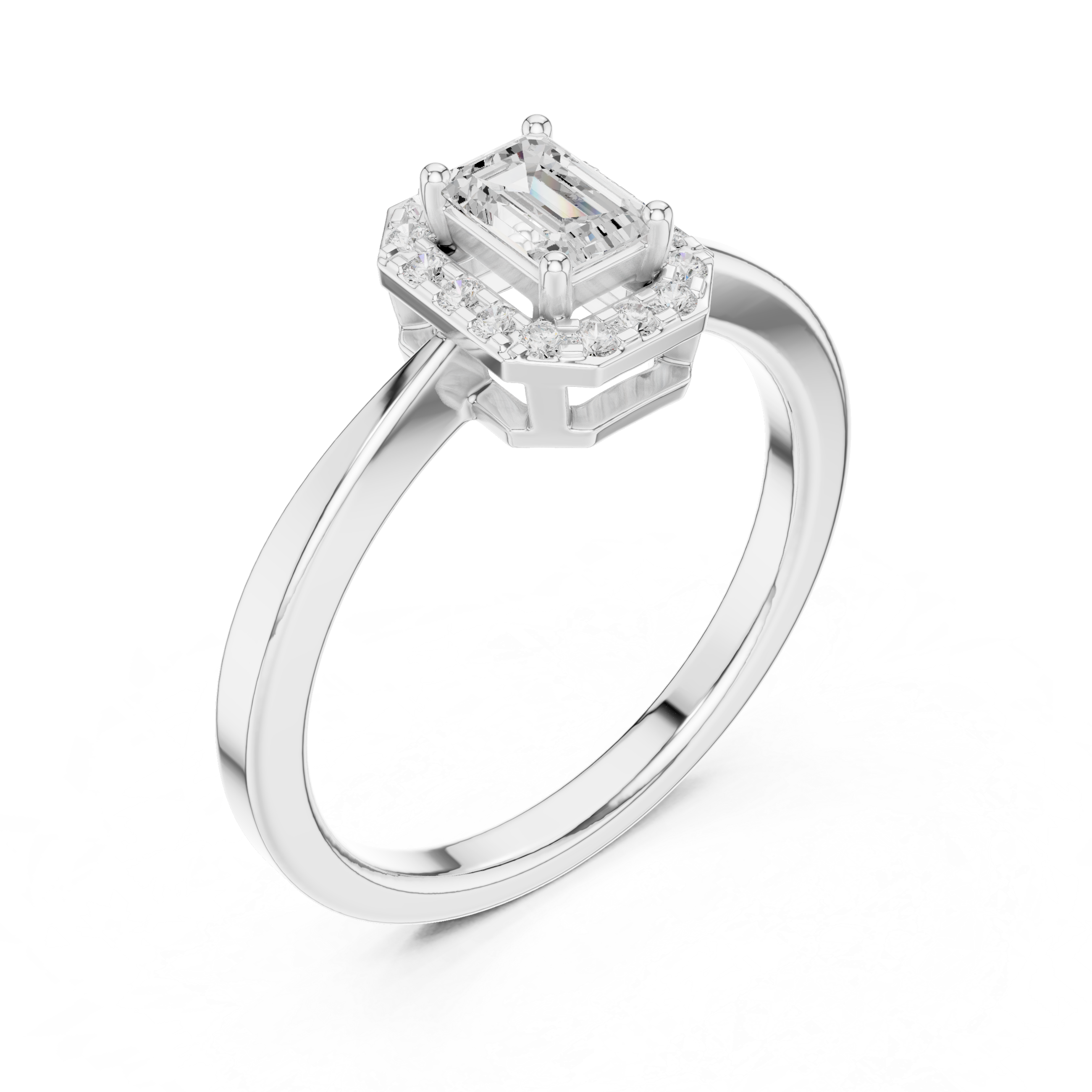 Halo Emerald Solitaire Diamond Engagement Ring