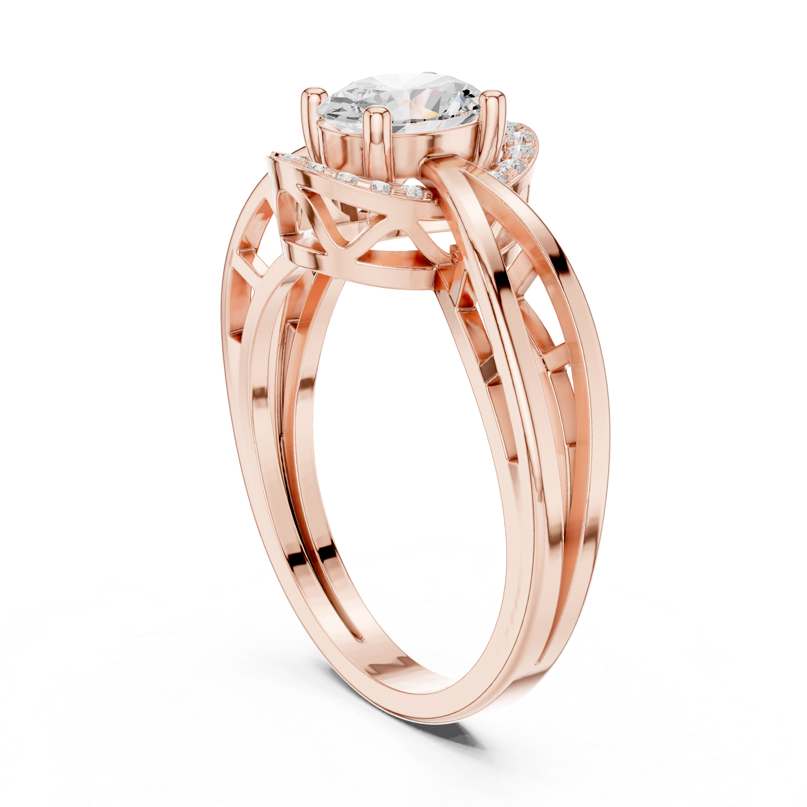 Double Layer Split Shank Oval Halo Diamond Engagement Ring