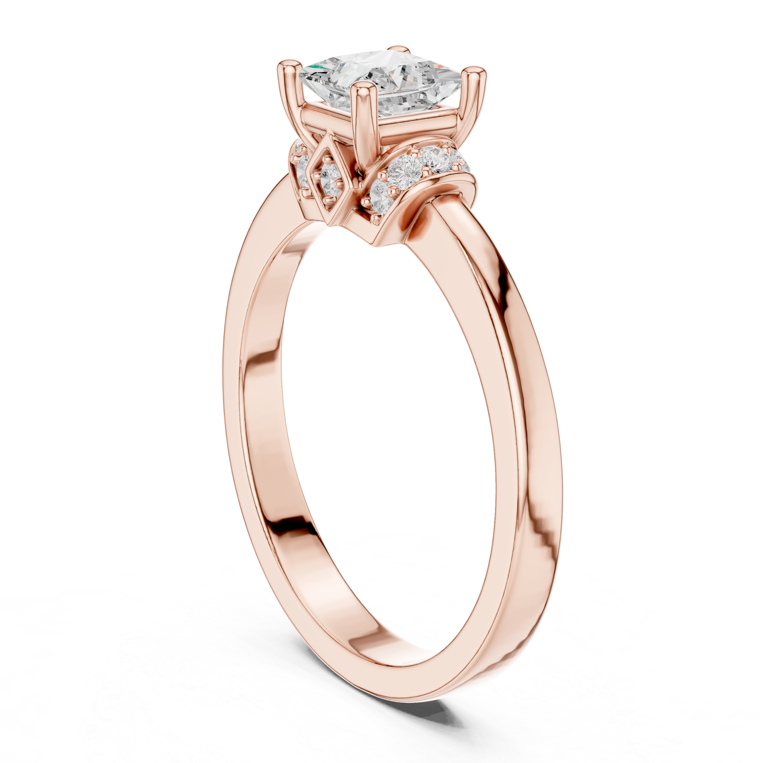 Princess Cut Basket and Pave Accents Ring