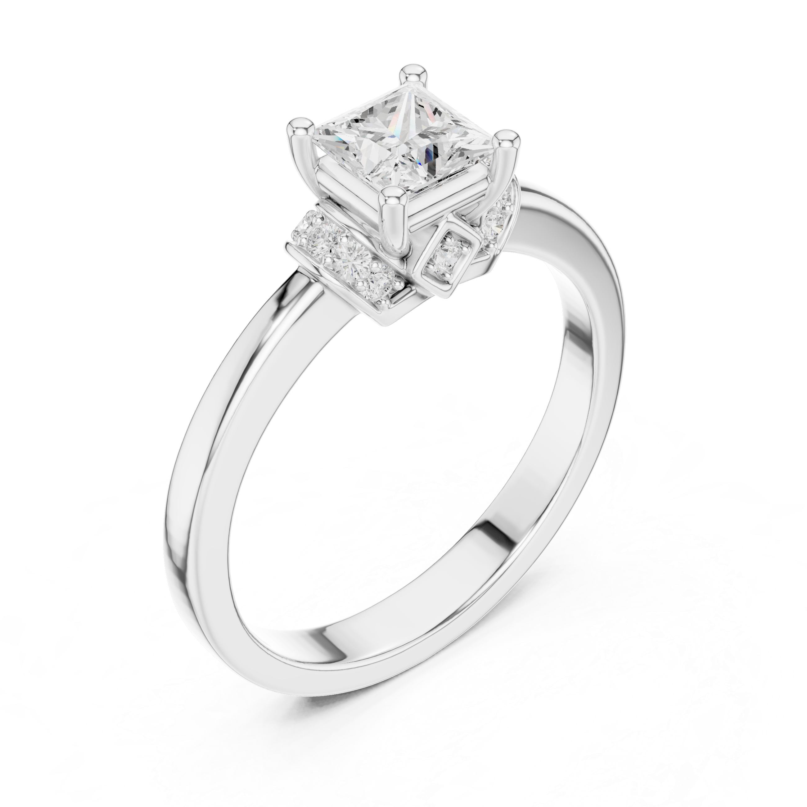 Princess Cut Basket and Pave Accents Ring