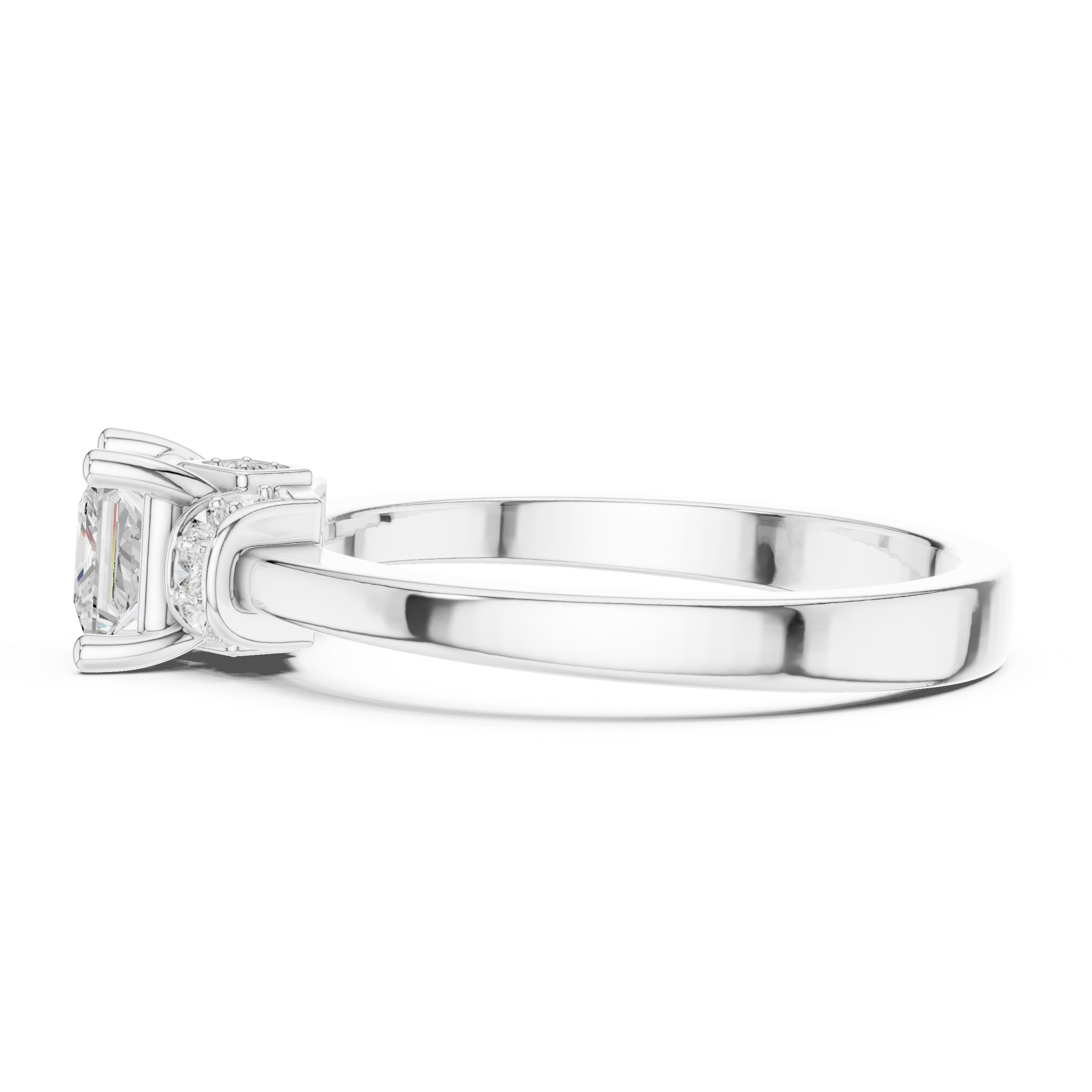 Princess Cut Basket and Pave Accents Ring