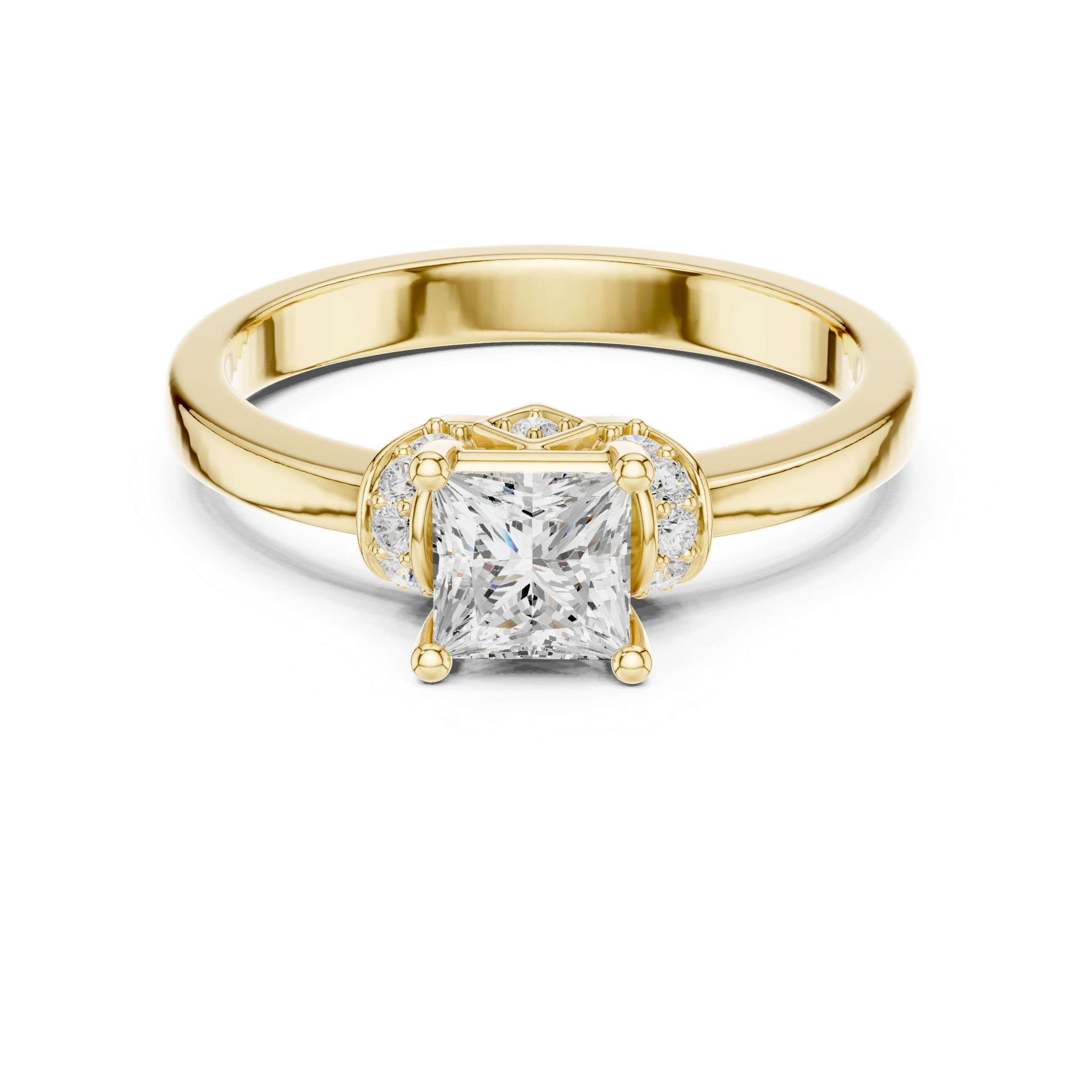 Princess Cut Basket and Pave Accents Ring