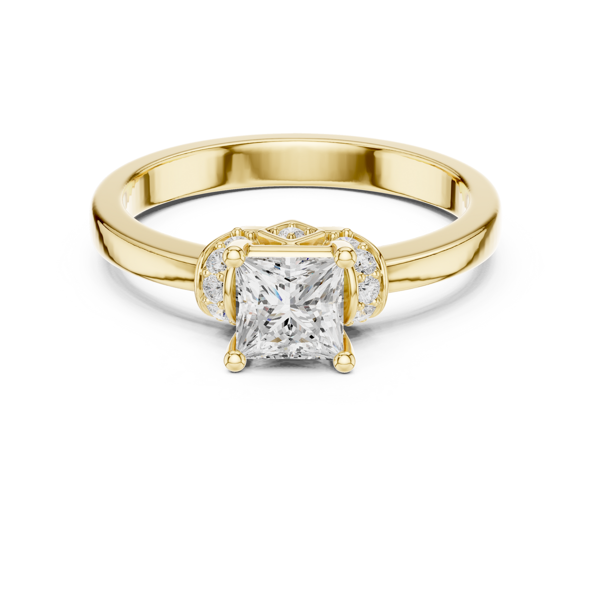 Princess Cut Basket and Pave Accents Ring