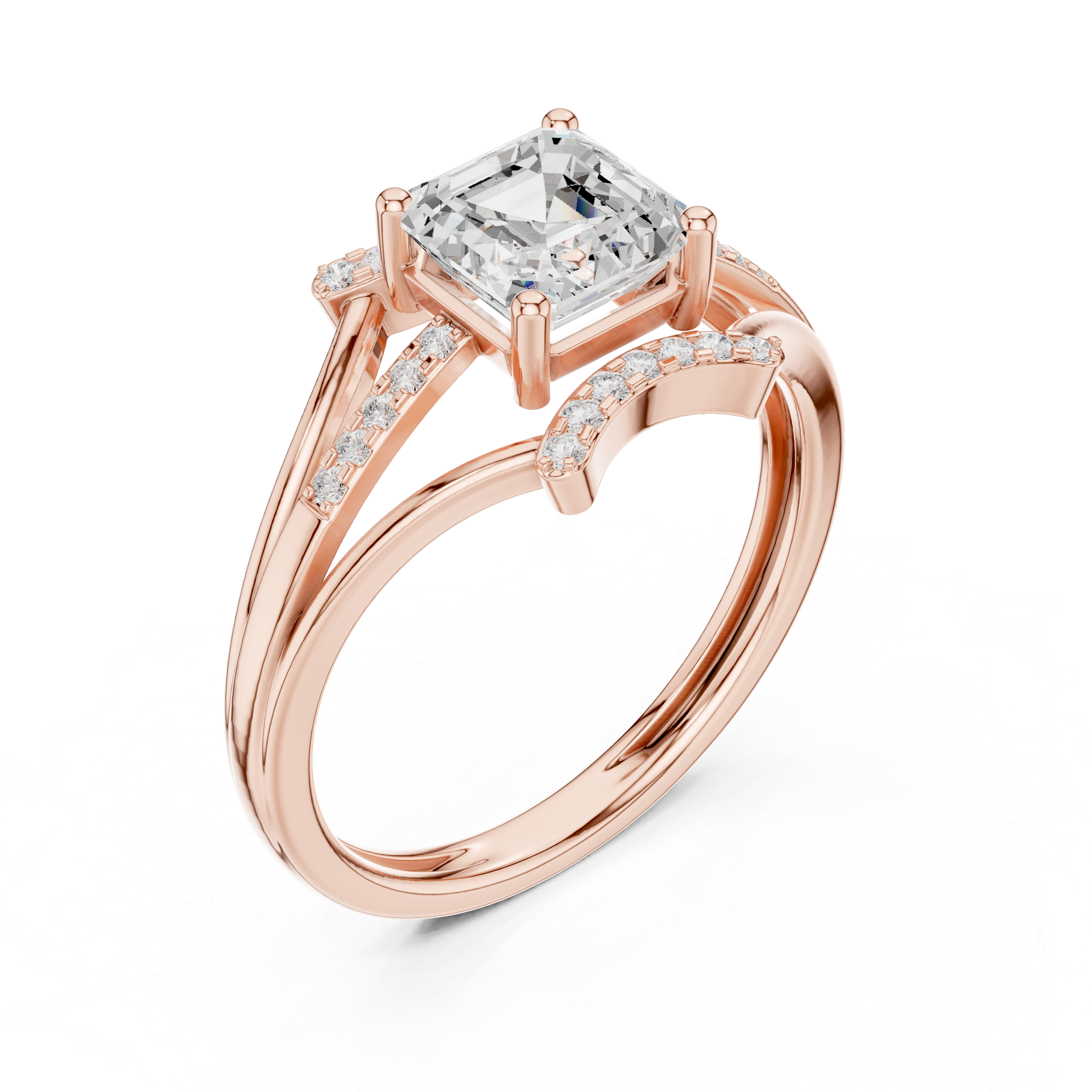 Asscher Cut Triple Band Split-Shank Ring