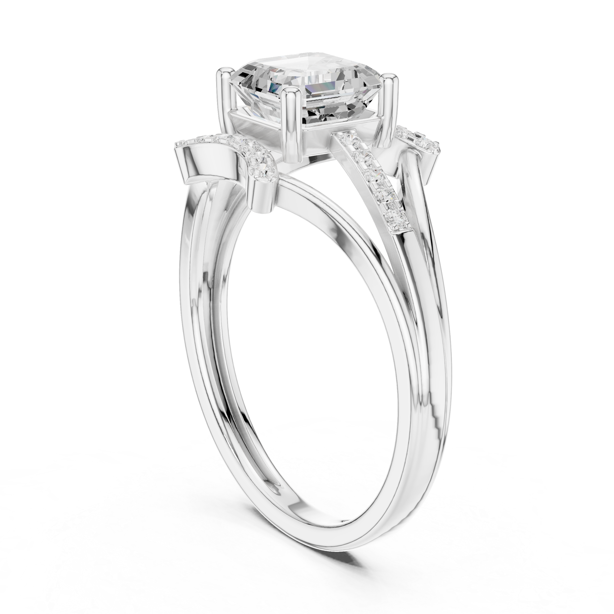 Asscher Cut Triple Band Split-Shank Ring