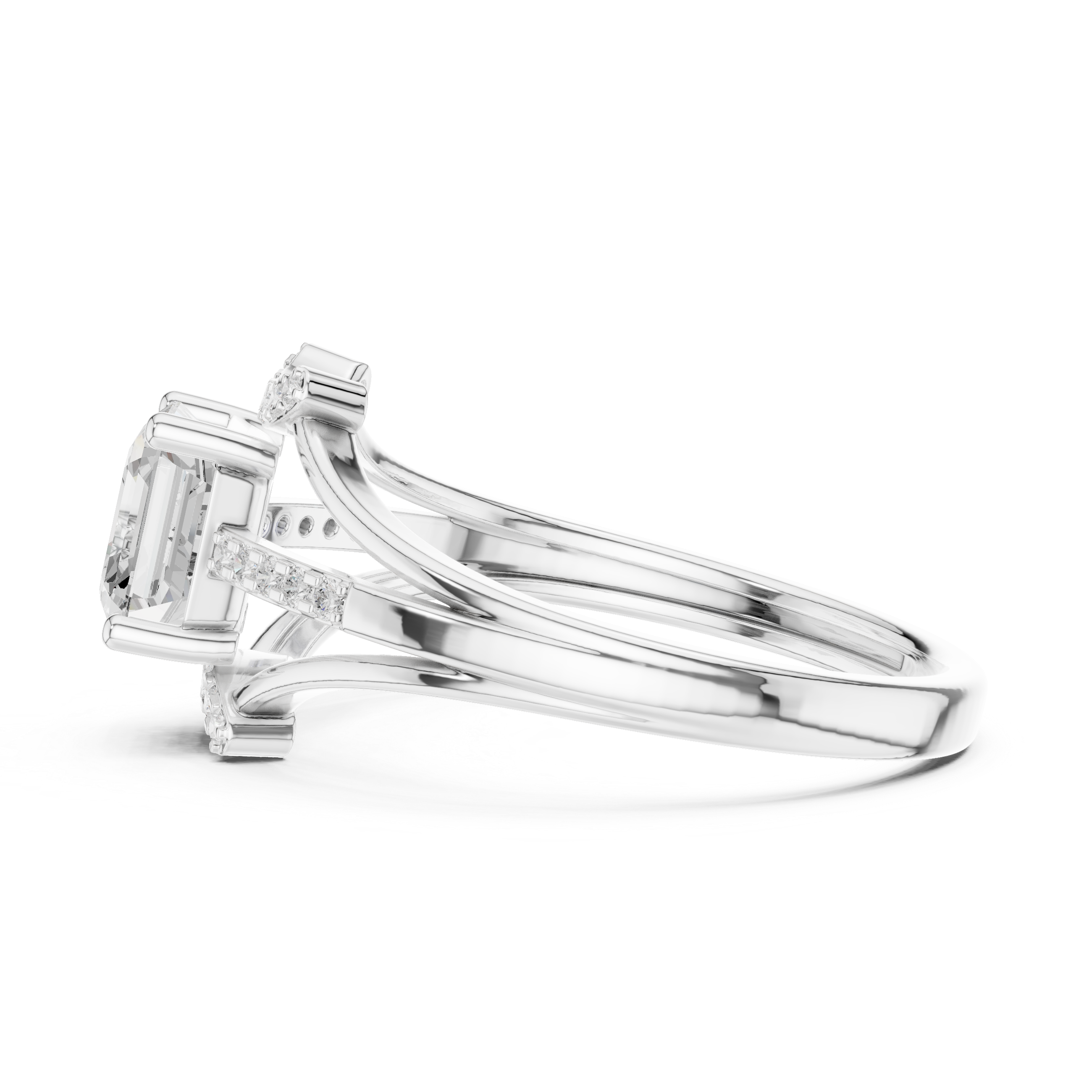 Asscher Cut Triple Band Split-Shank Ring