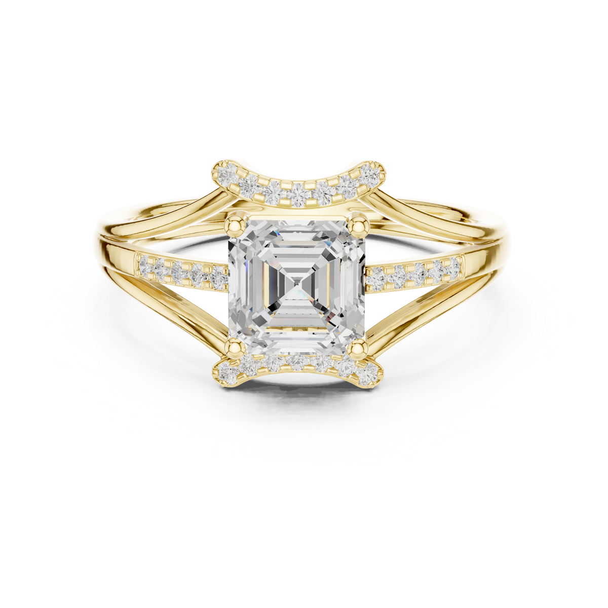 Asscher Cut Triple Band Split-Shank Ring
