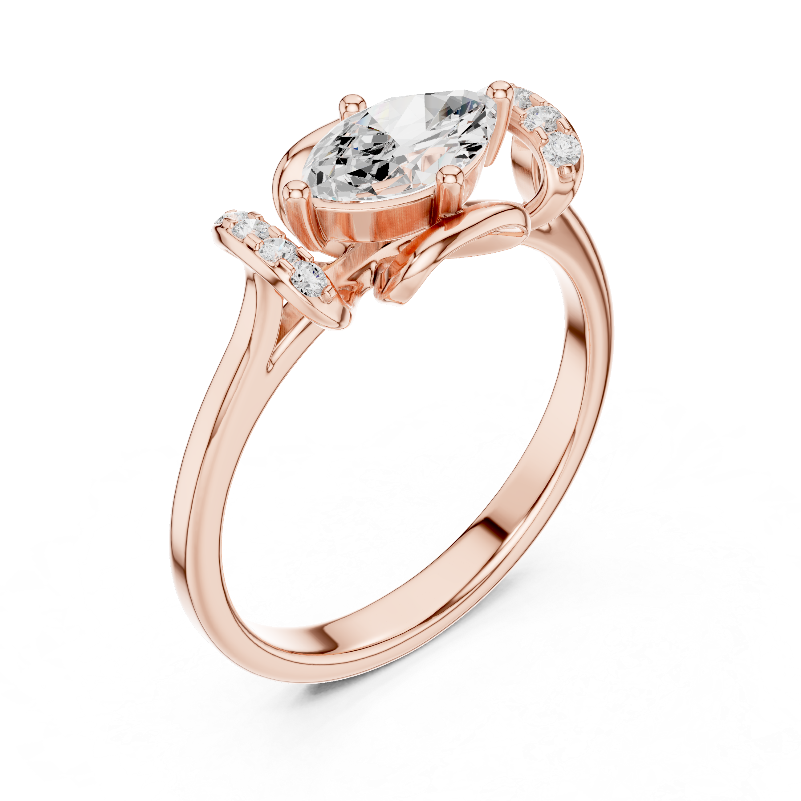 East-West Marquise Cathedral Shank Ring