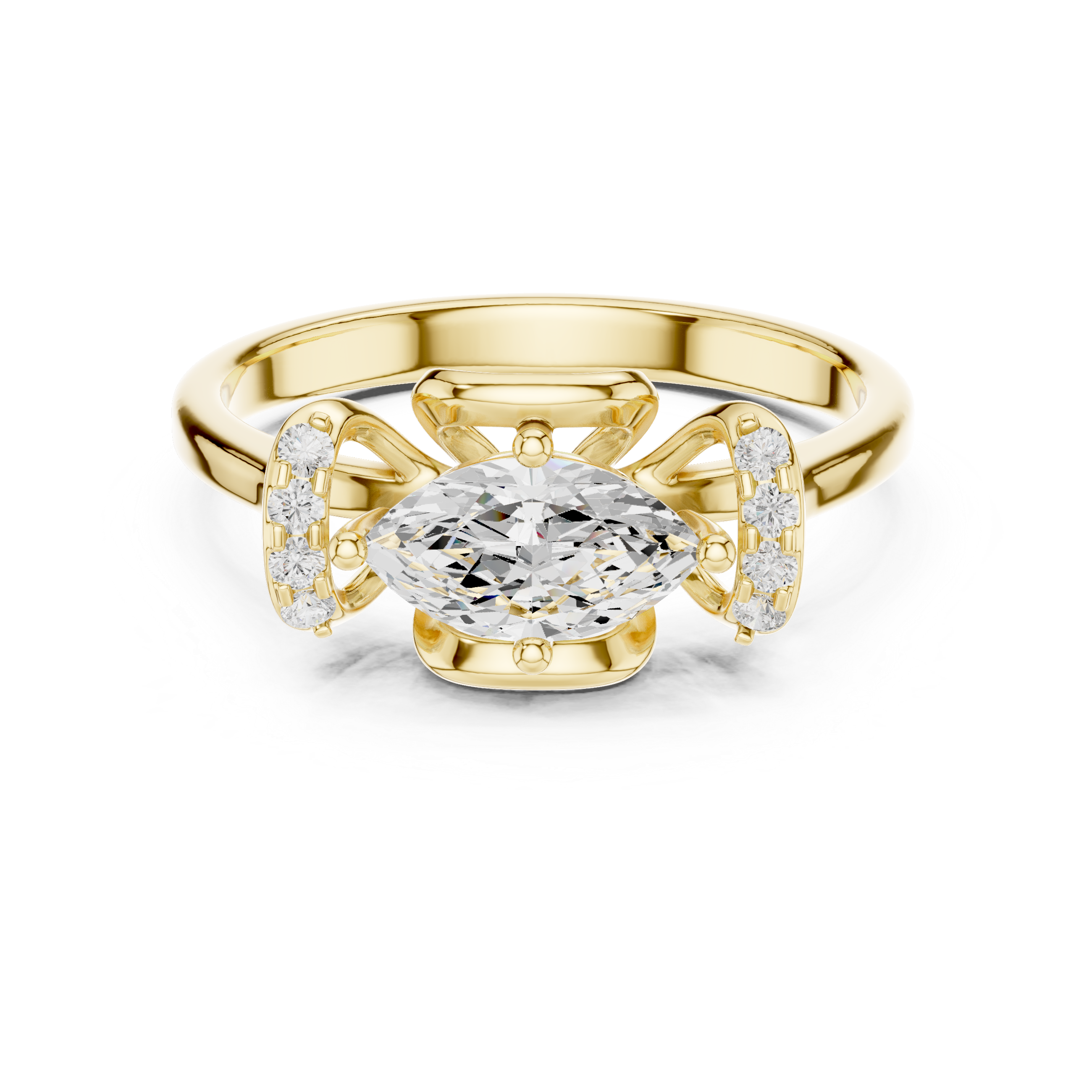East-West Marquise Cathedral Shank Ring