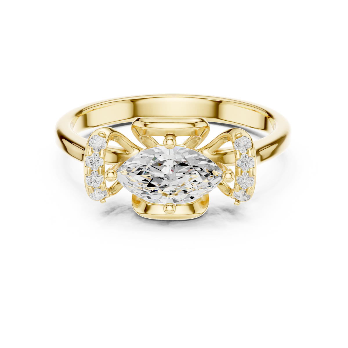 East-West Marquise Cathedral Shank Ring