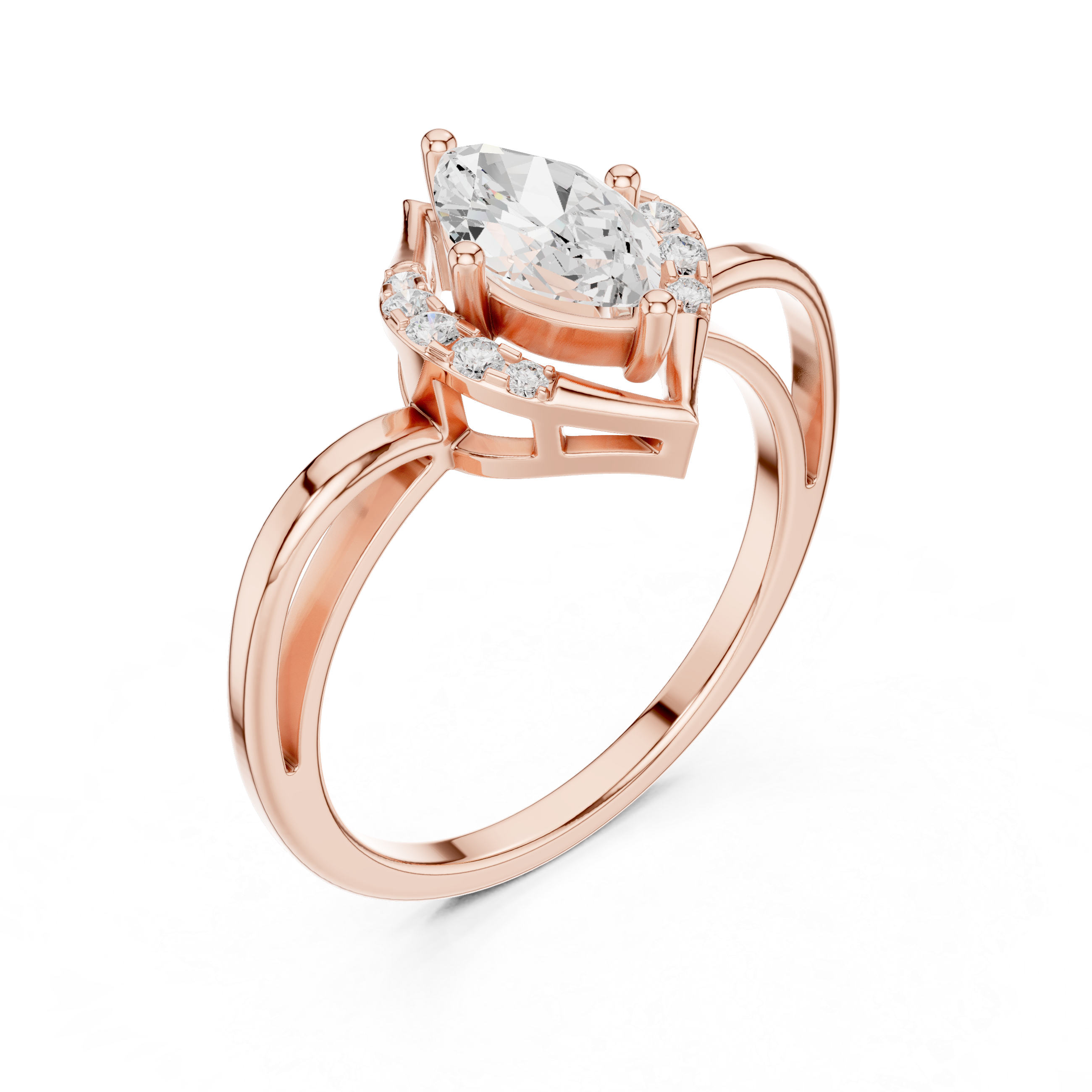 Marquise Diamond Double Pointed Pave Ring