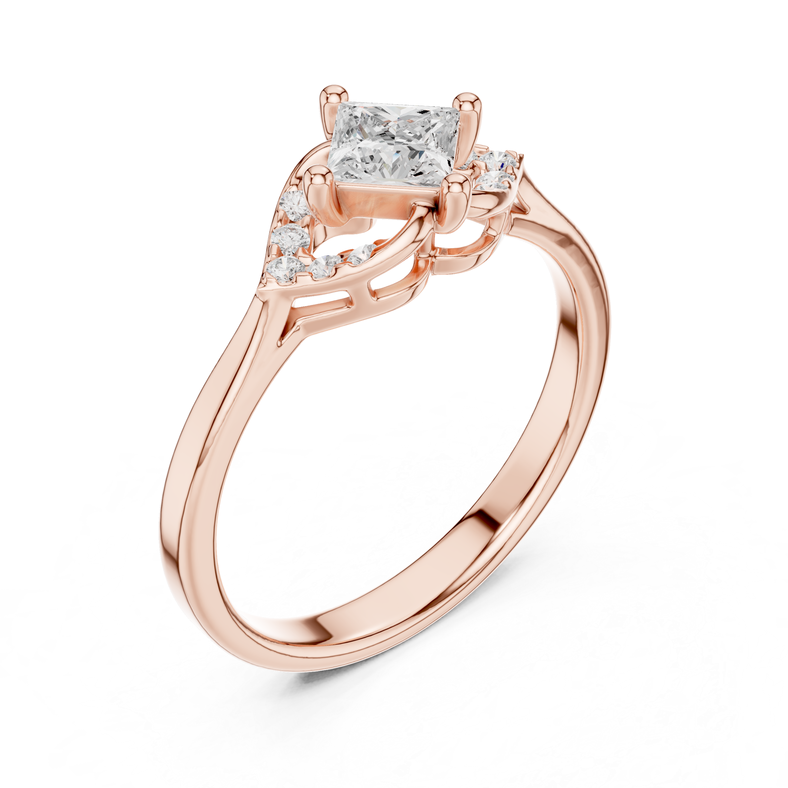 Princess Diamond Cathedral Shank Ring
