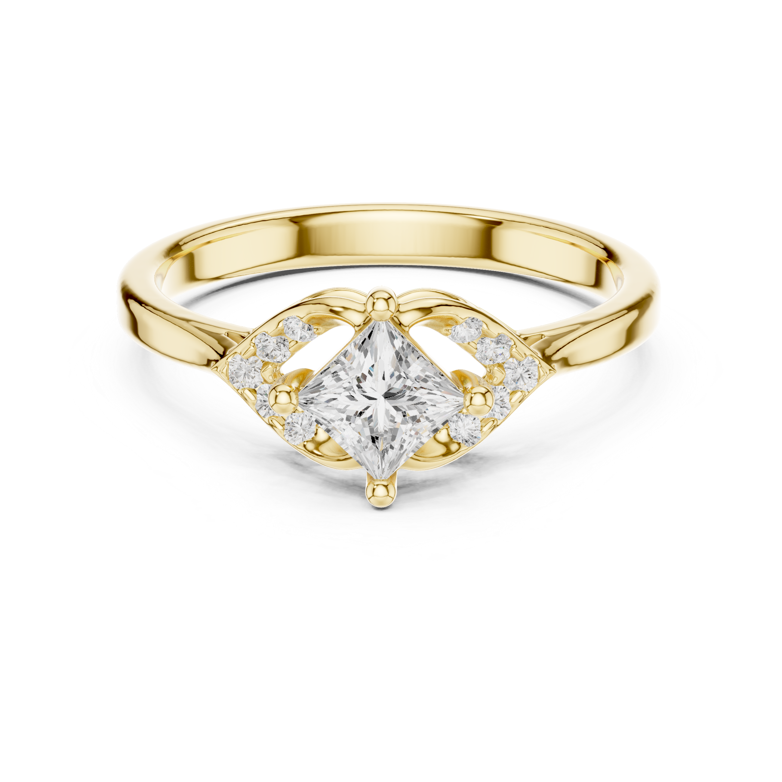 Princess Diamond Cathedral Shank Ring