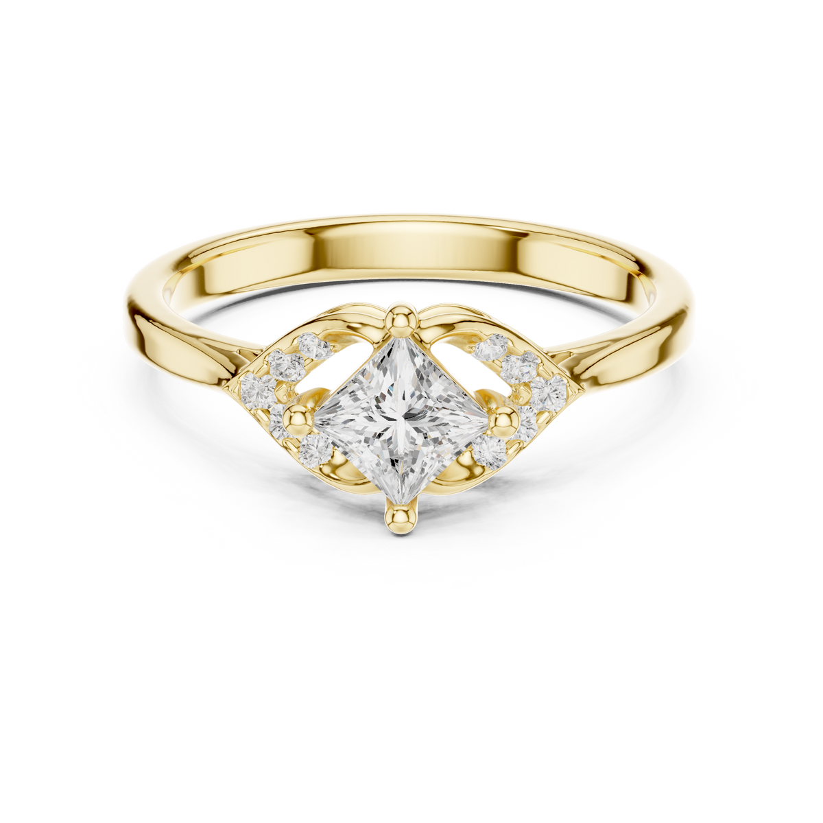 Princess Diamond Cathedral Shank Ring
