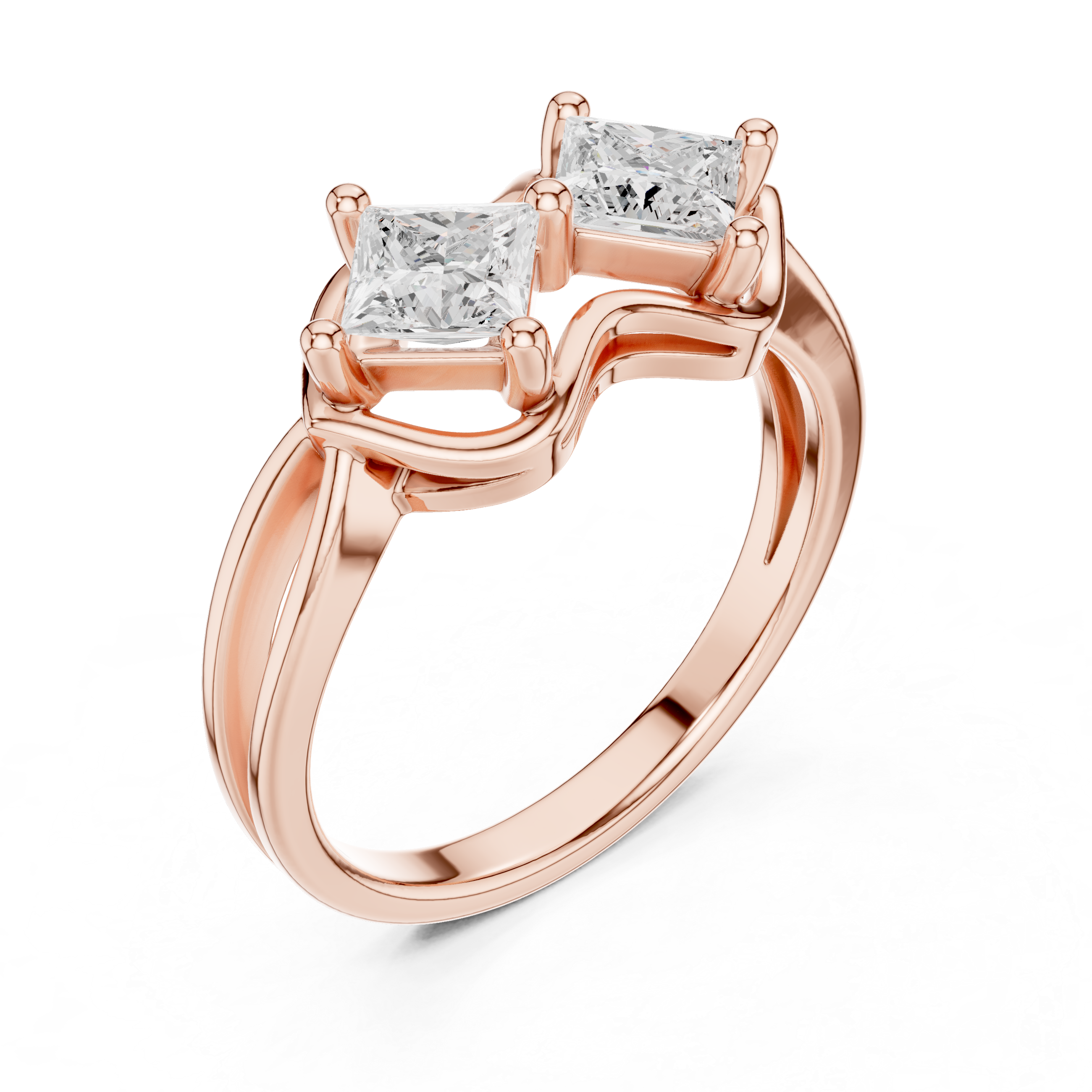 Princess Cut Two Stone Wave-Frame Ring