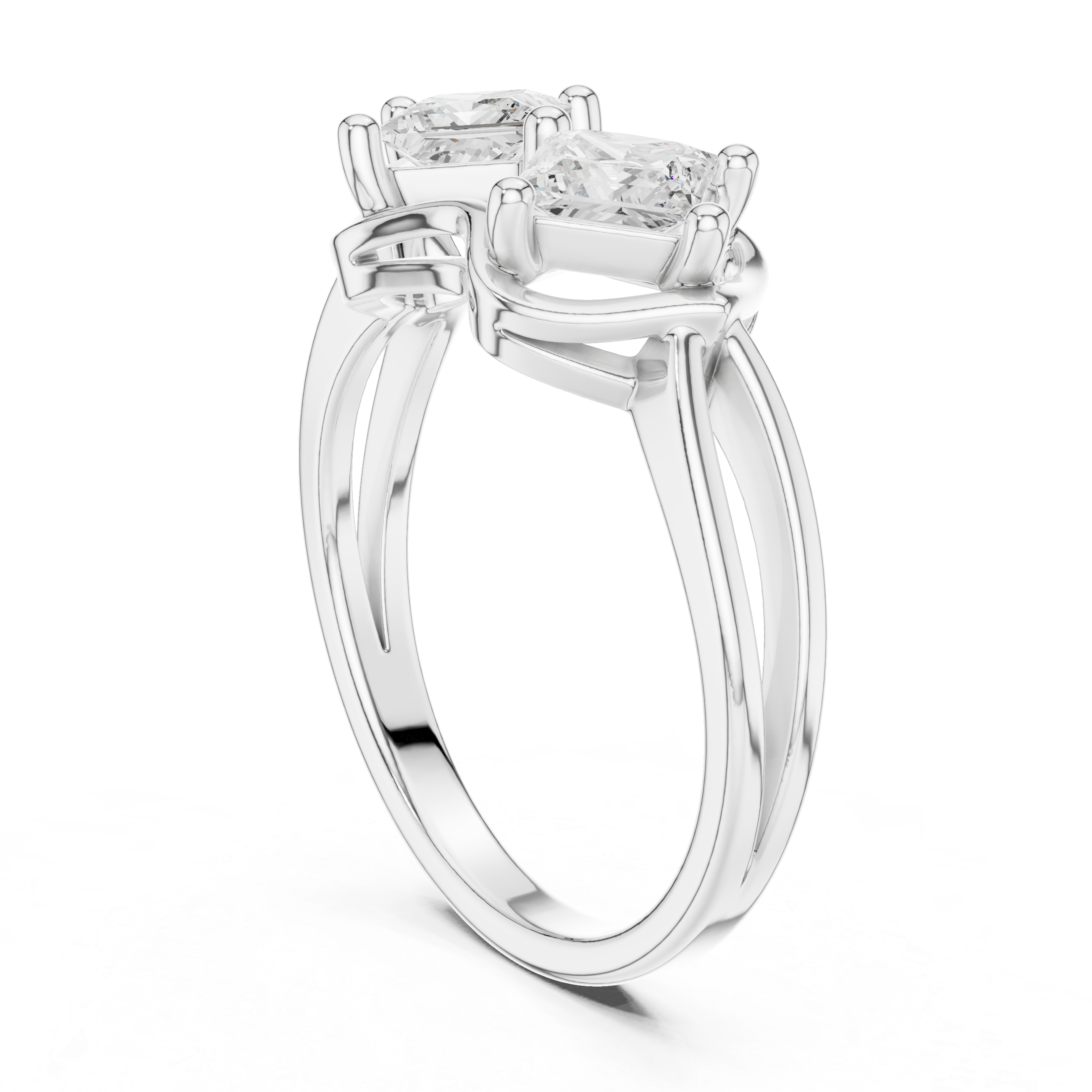 Princess Cut Two Stone Wave-Frame Ring