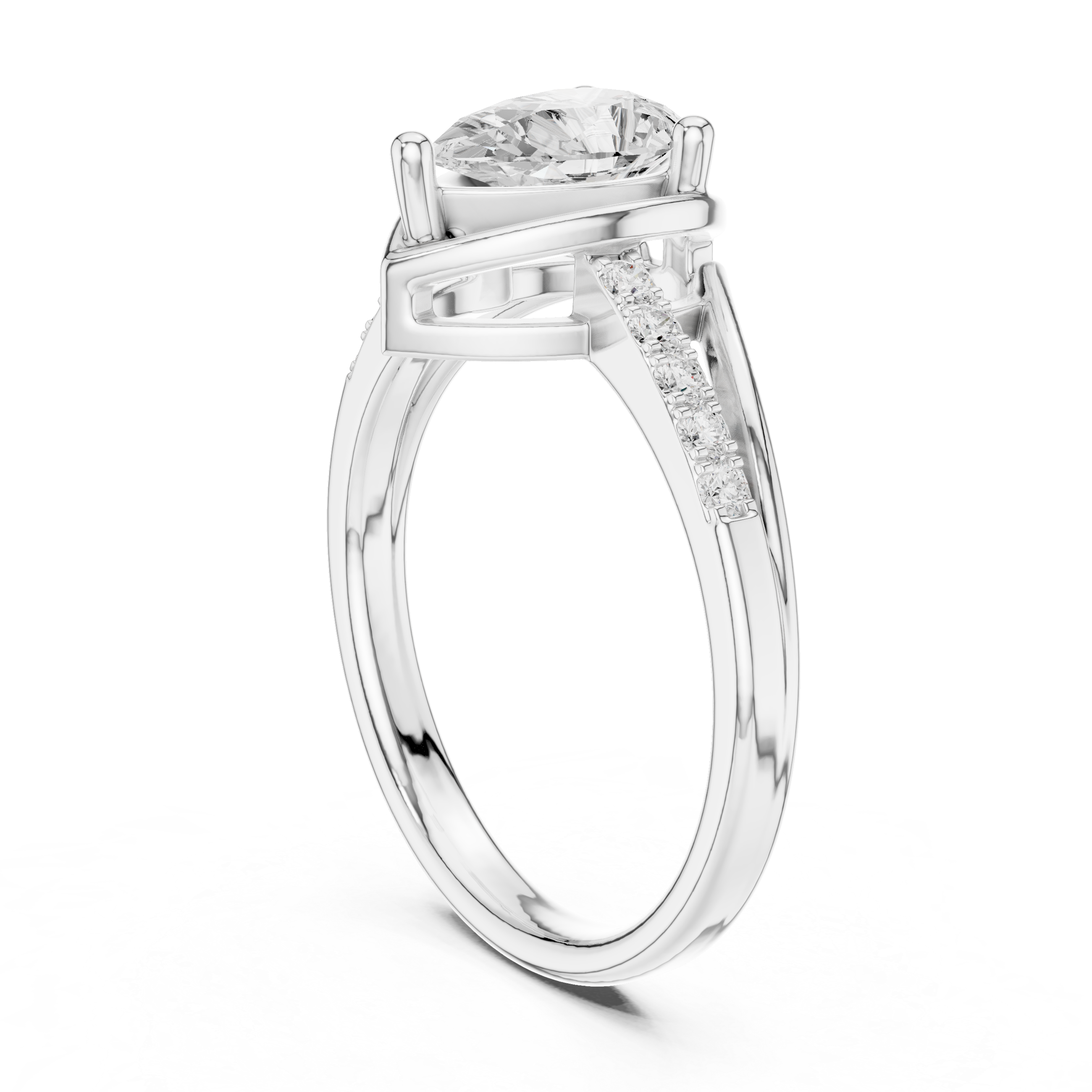 Pear Cut Unique Split Shank Ring