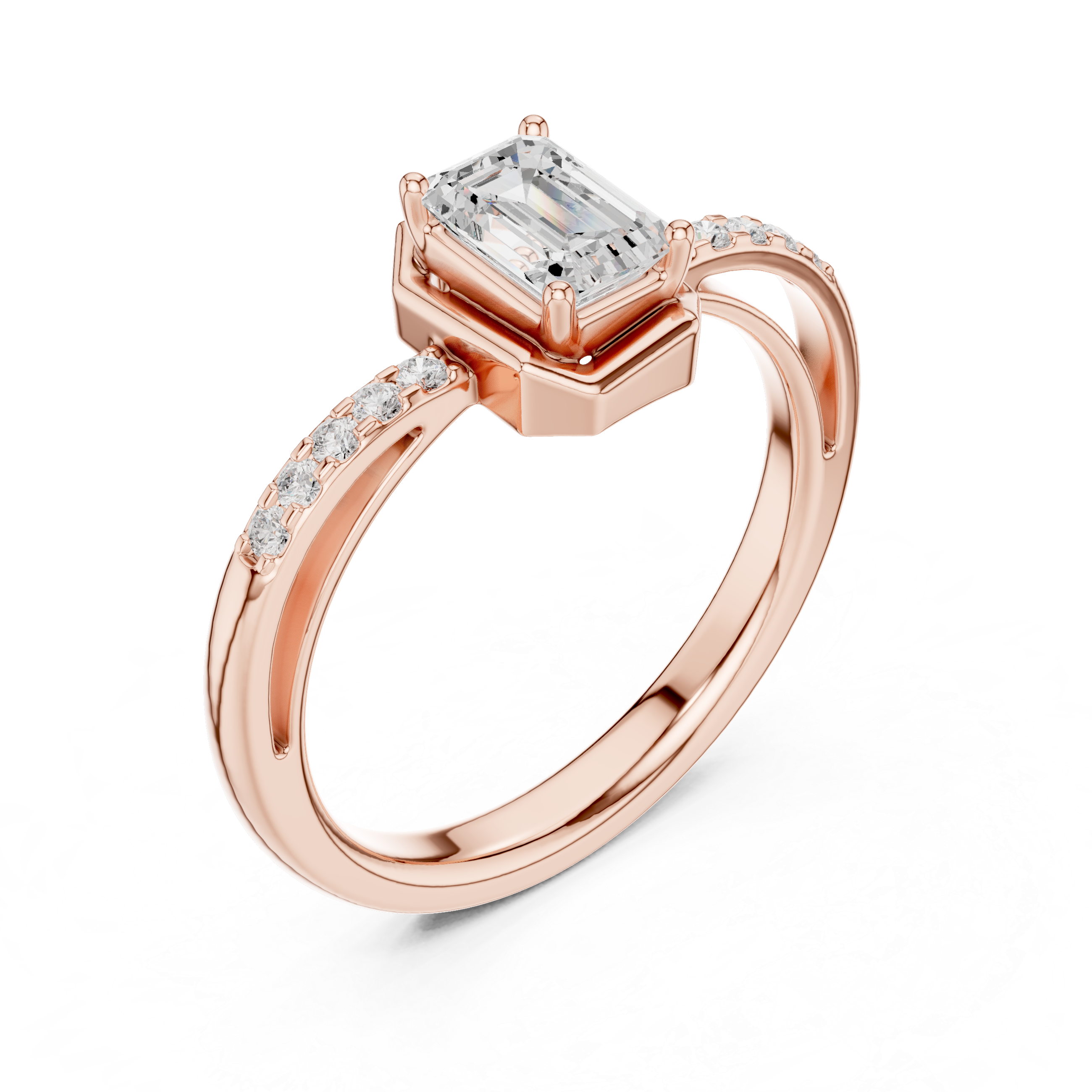 Emerald Diamond Tapered Shank Ring