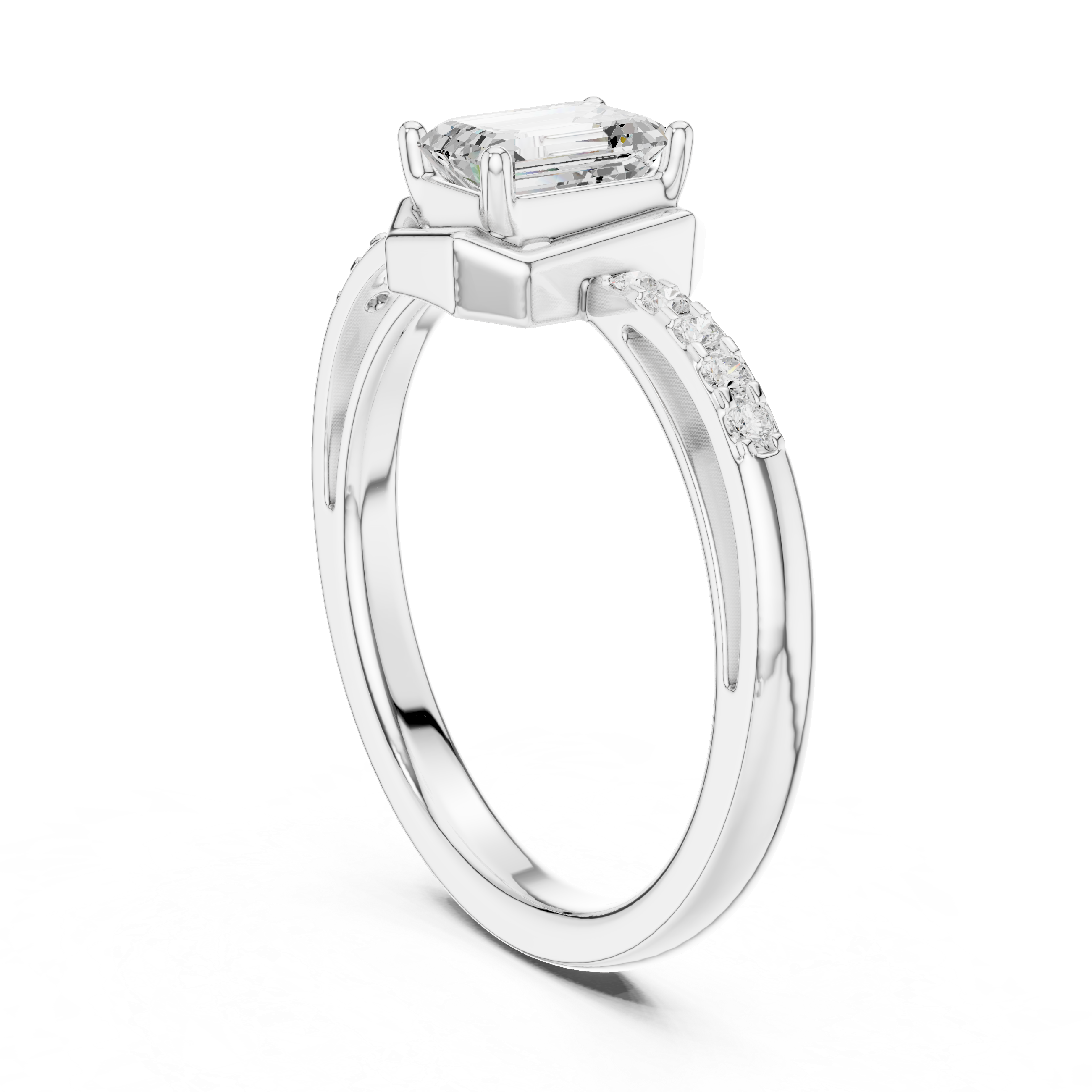 Emerald Diamond Tapered Shank Ring