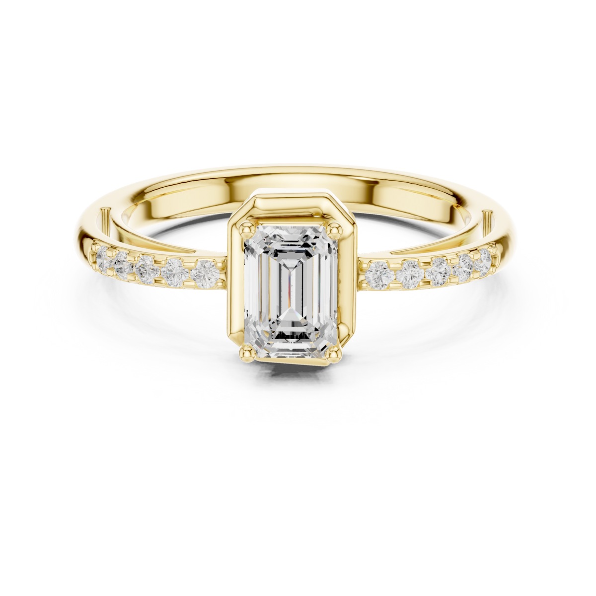 Emerald Diamond Tapered Shank Ring