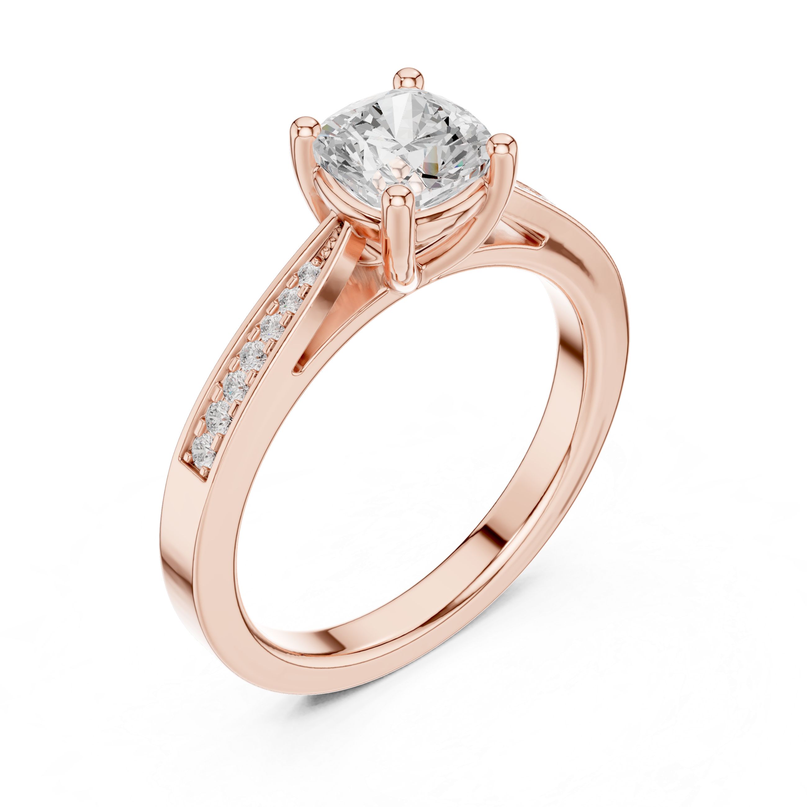 Cushion Cut Side Round Pave Set Ring